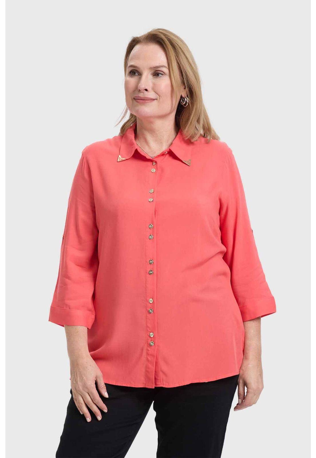 Blusa Mujer Abotonada Roll Up Coral-1