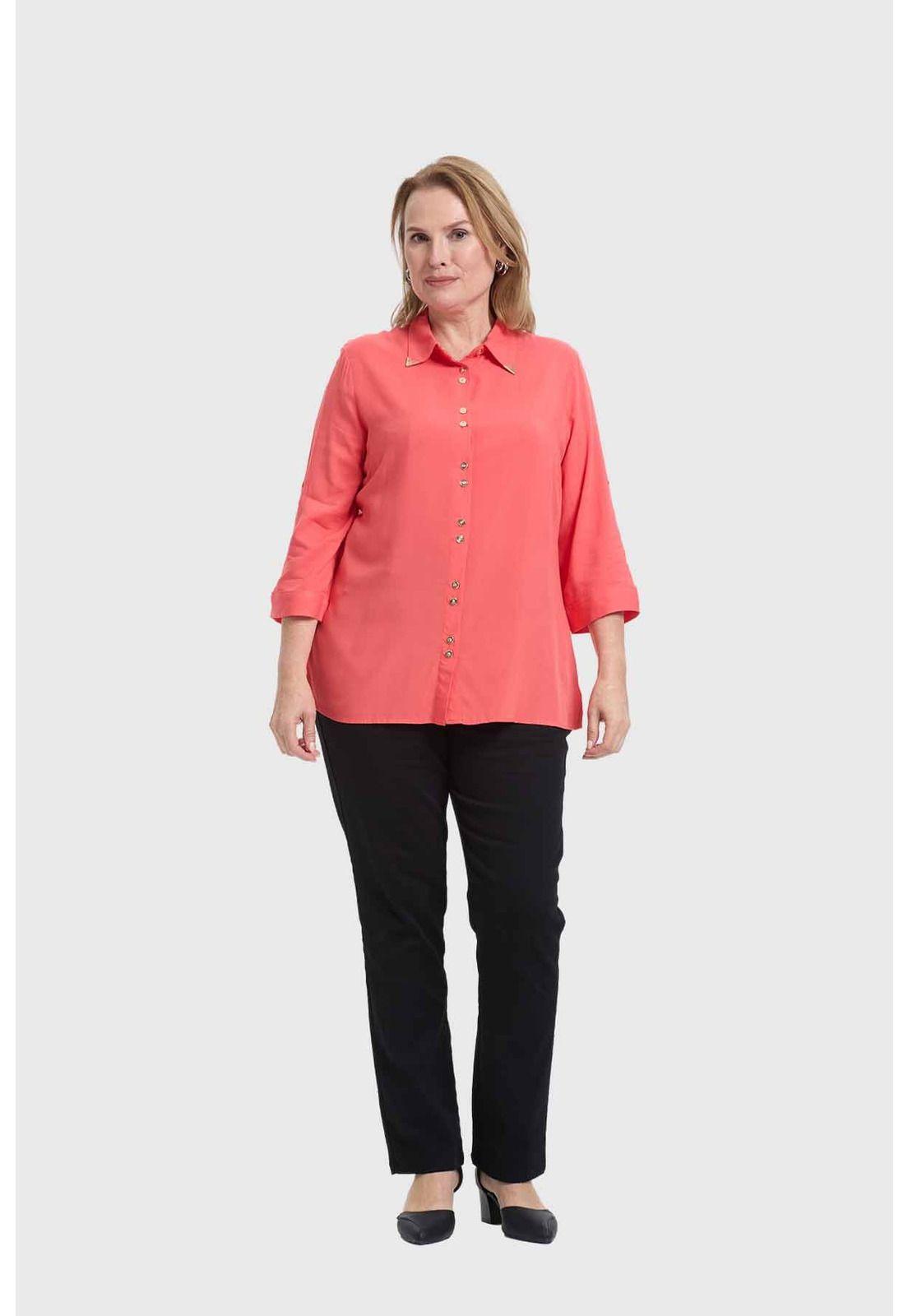 Blusa Mujer Abotonada Roll Up Coral-3