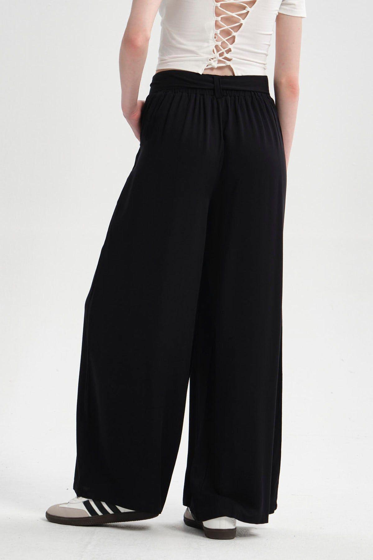 Pantalón Mujer Palazzo Cinturón Negro-2