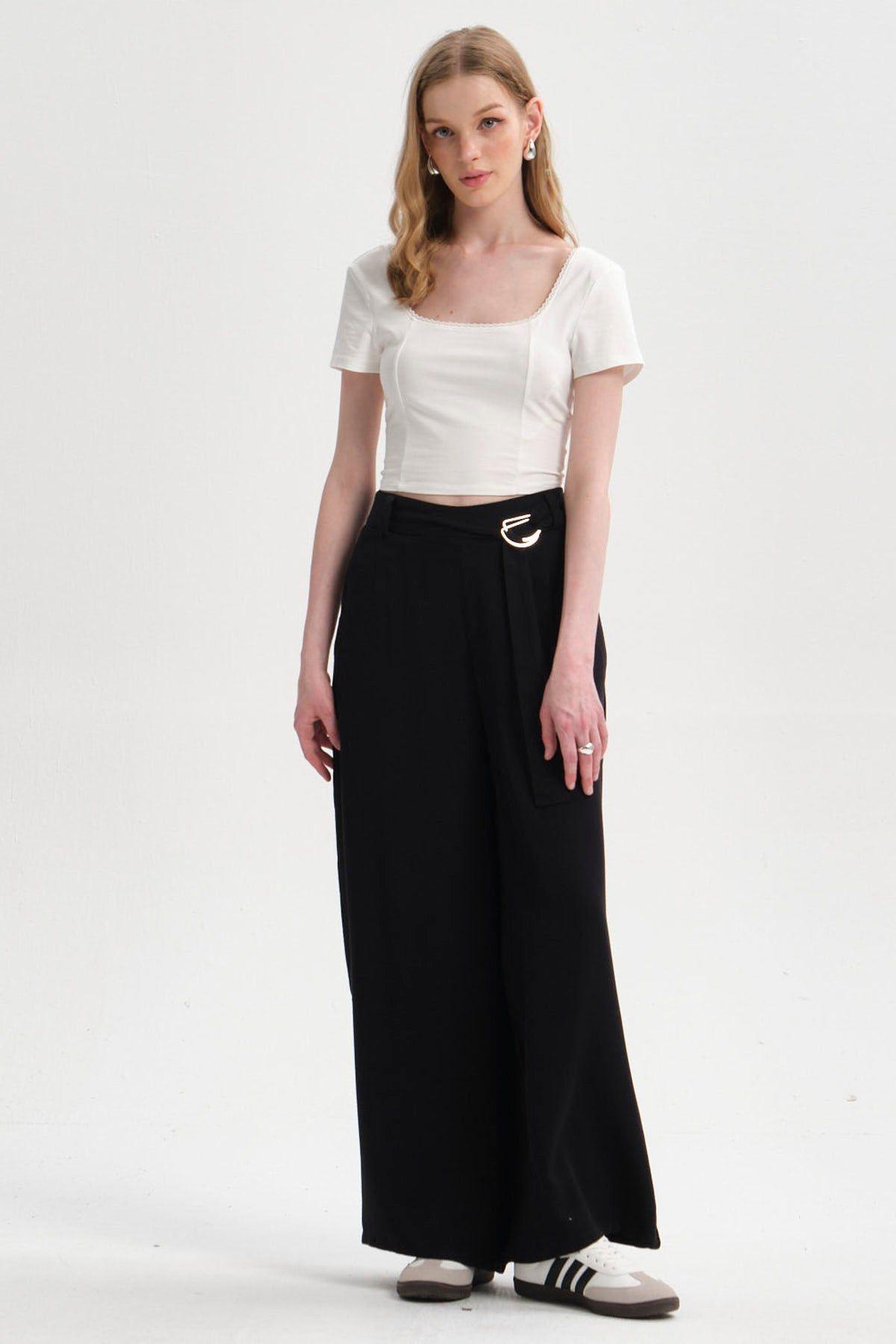 Pantalón Mujer Palazzo Cinturón Negro-3
