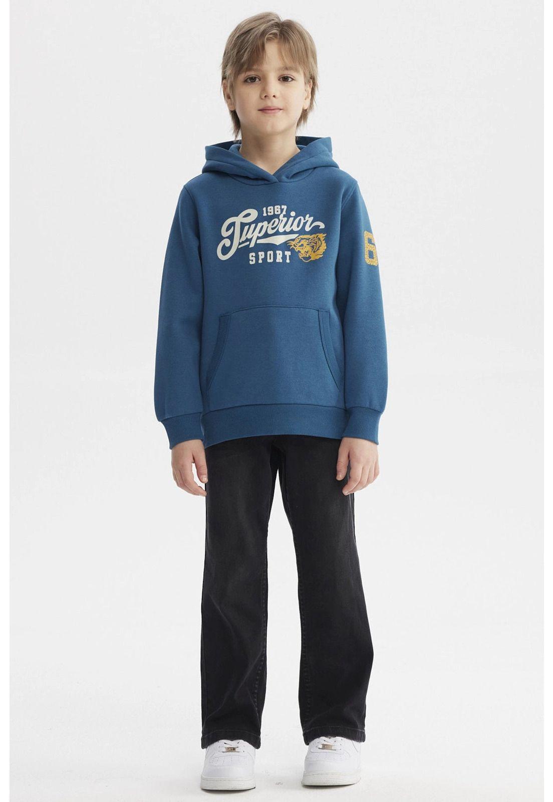 Polerón Niño Con Gorro Azul Petroleo-3