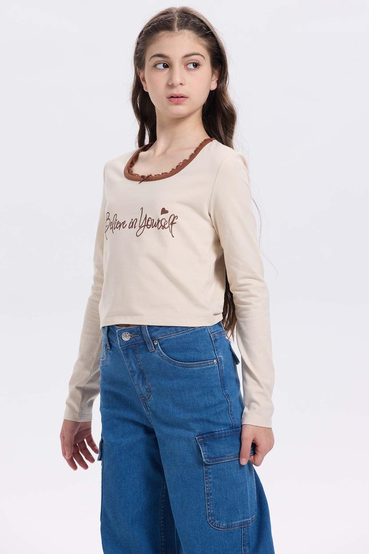 Polera Niña Con Aplicación Beige-1