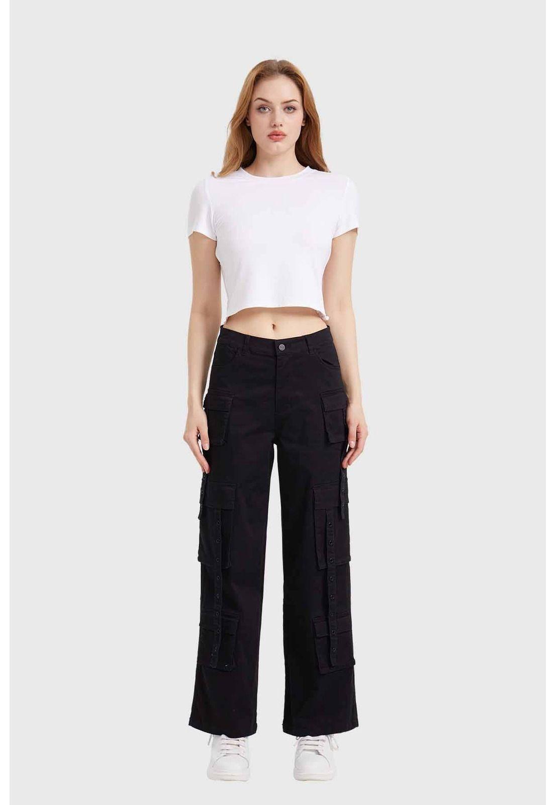 Pantalón Mujer Cargo Tiras Negro-3