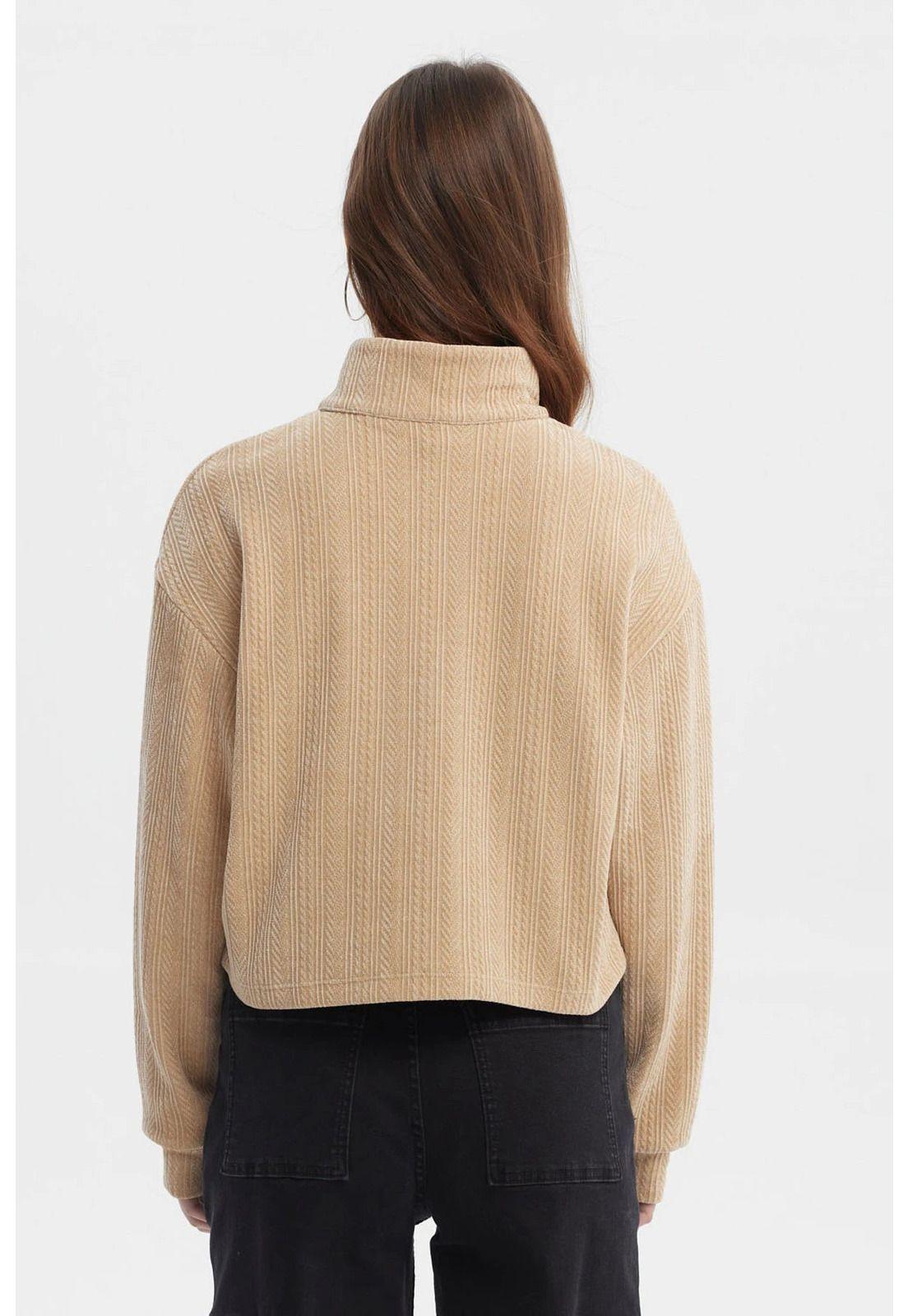 Polerón Mujer Slim Half Zipper Beige-2