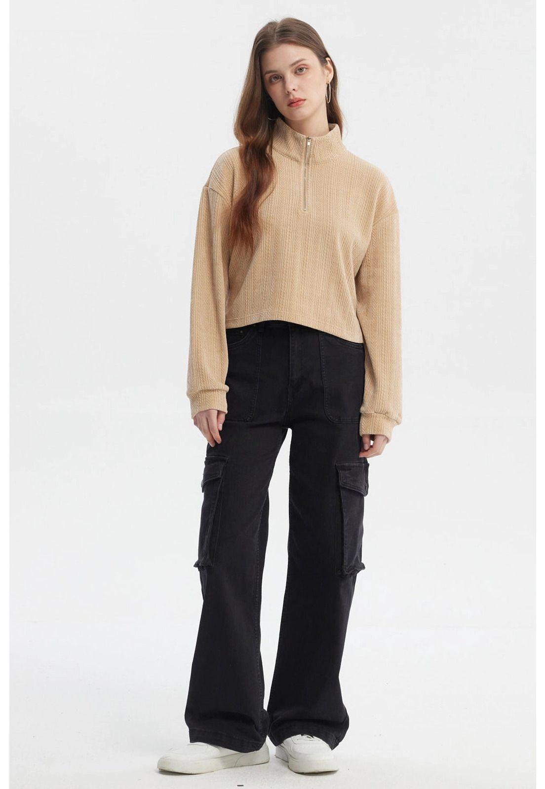 Polerón Mujer Slim Half Zipper Beige-3