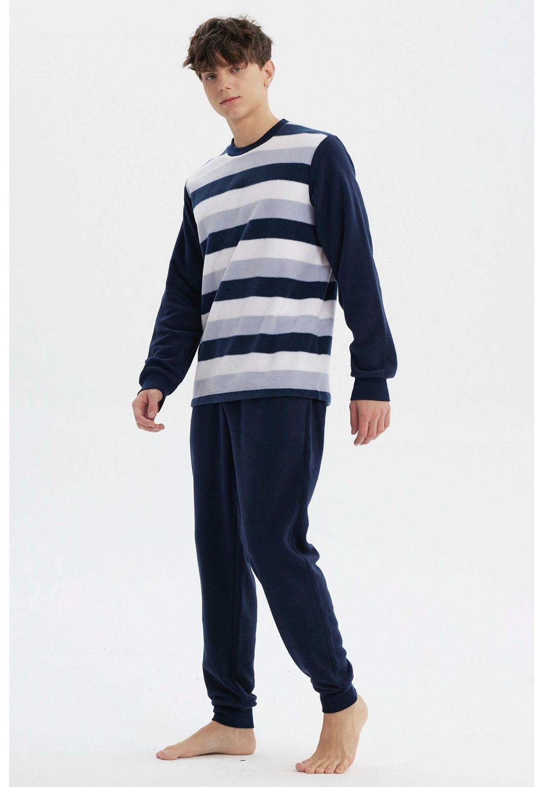 Pijama Hombre Pijama Polera Y Pantalón Azul - lll-1