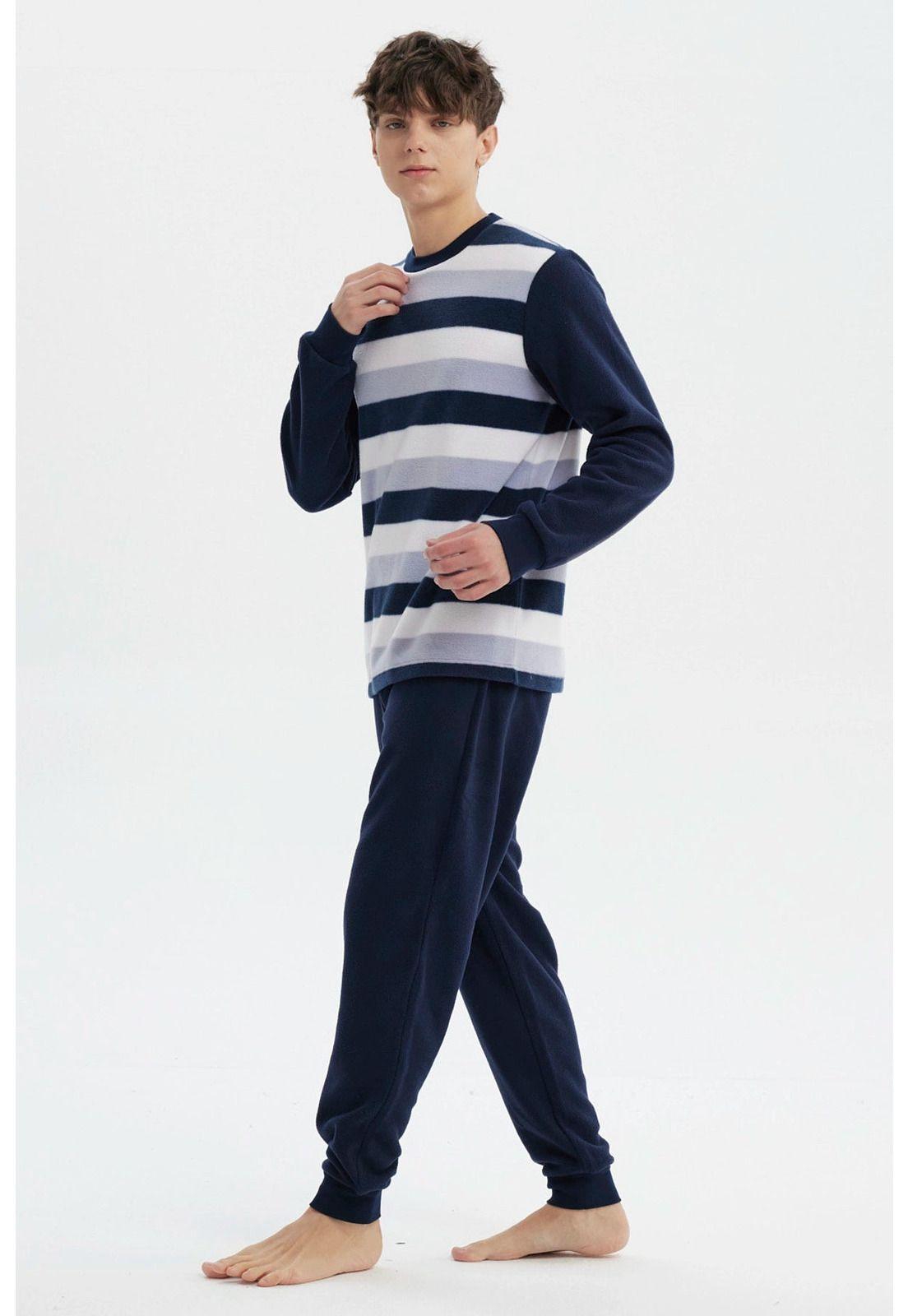 Pijama Hombre Pijama Polera Y Pantalón Azul - lll-3