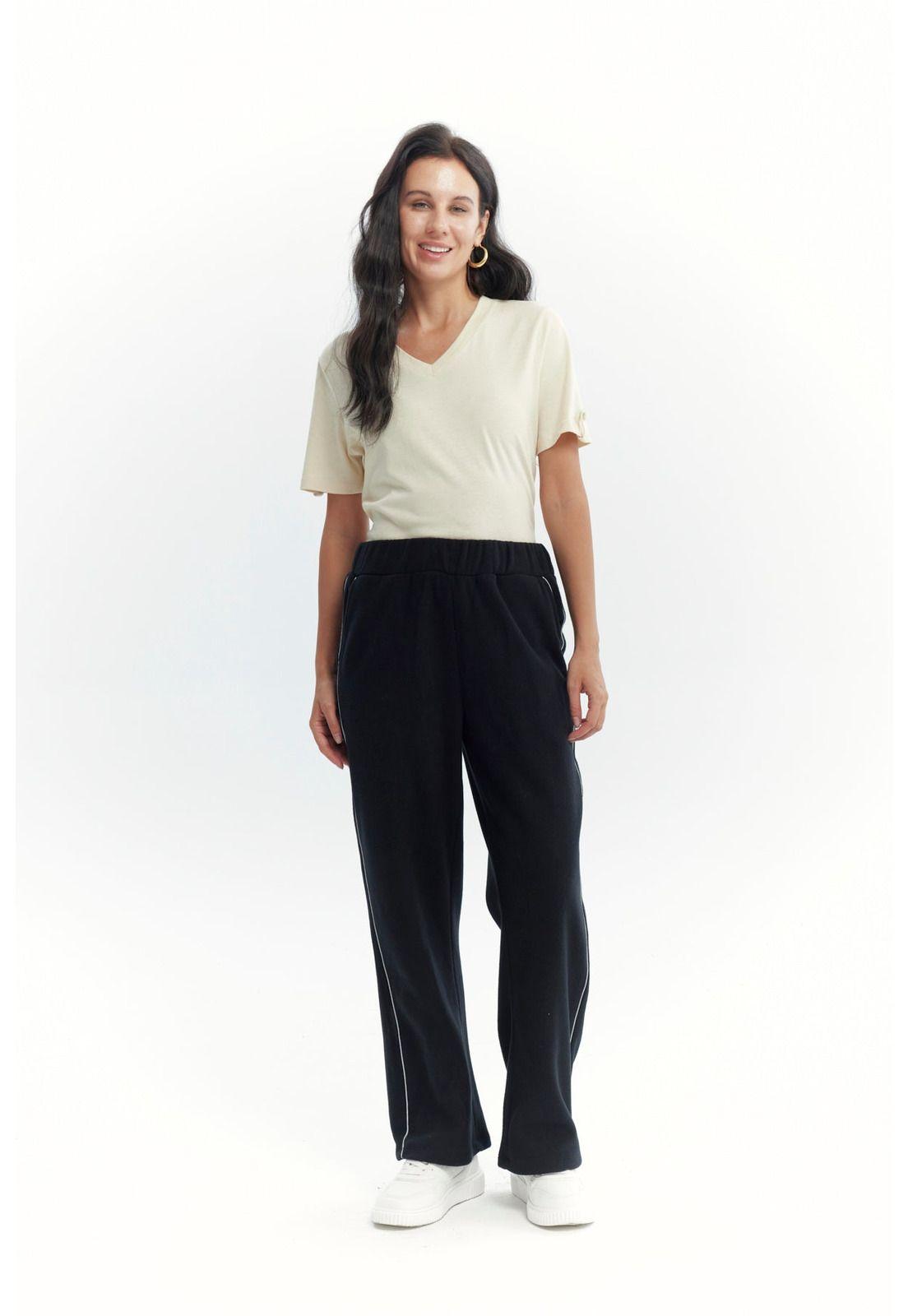 Pantalón Buzo Mujer Calce Recto Micropolar Negro-3