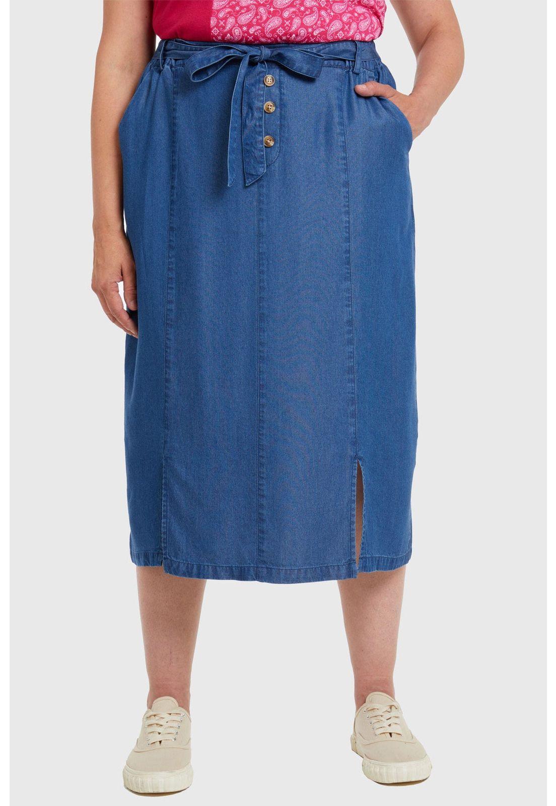 Falda Tencel Con Botones Azul - ll-0