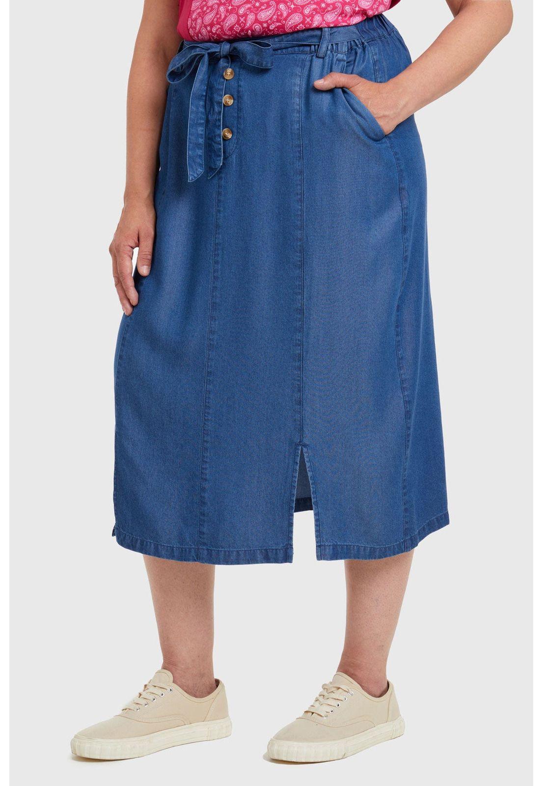 Falda Tencel Con Botones Azul - ll-1