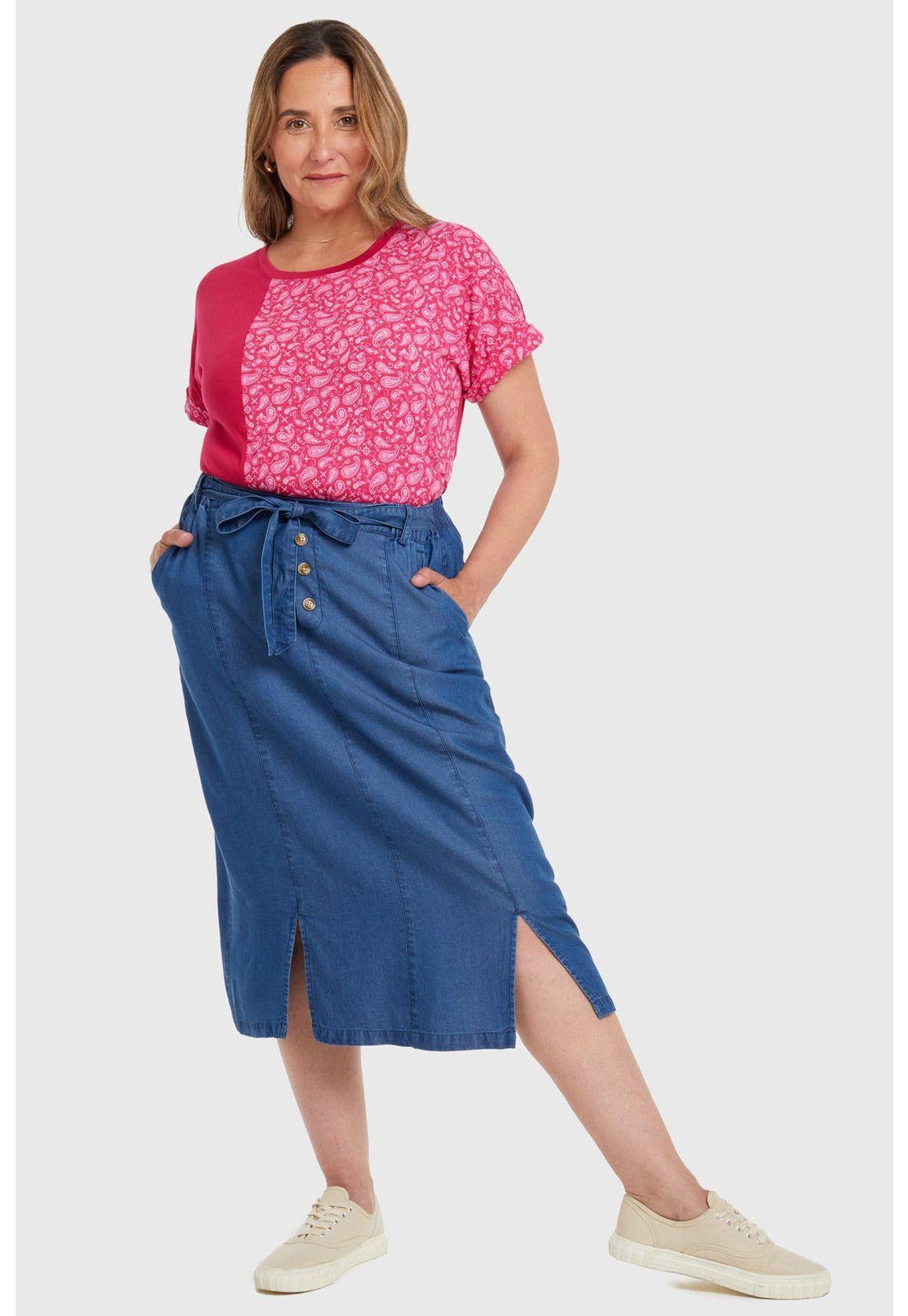 Falda Tencel Con Botones Azul - ll-3