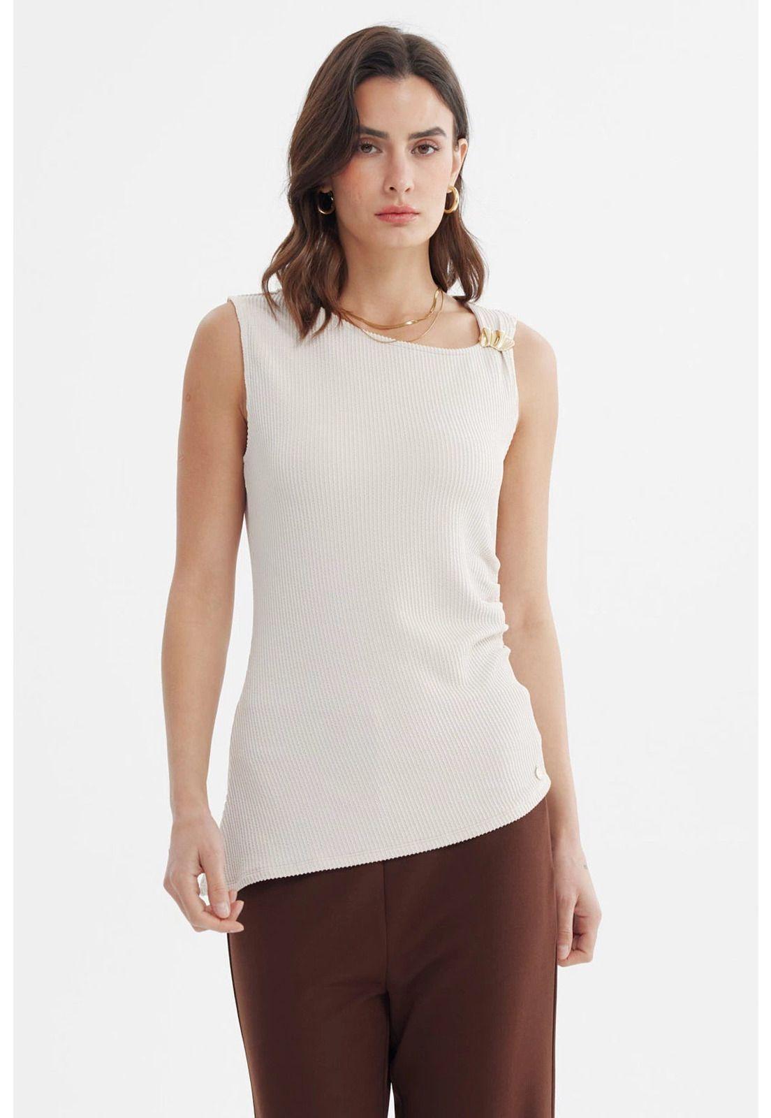 Polera Mujer Ajustada Sin Mangas Arena-0