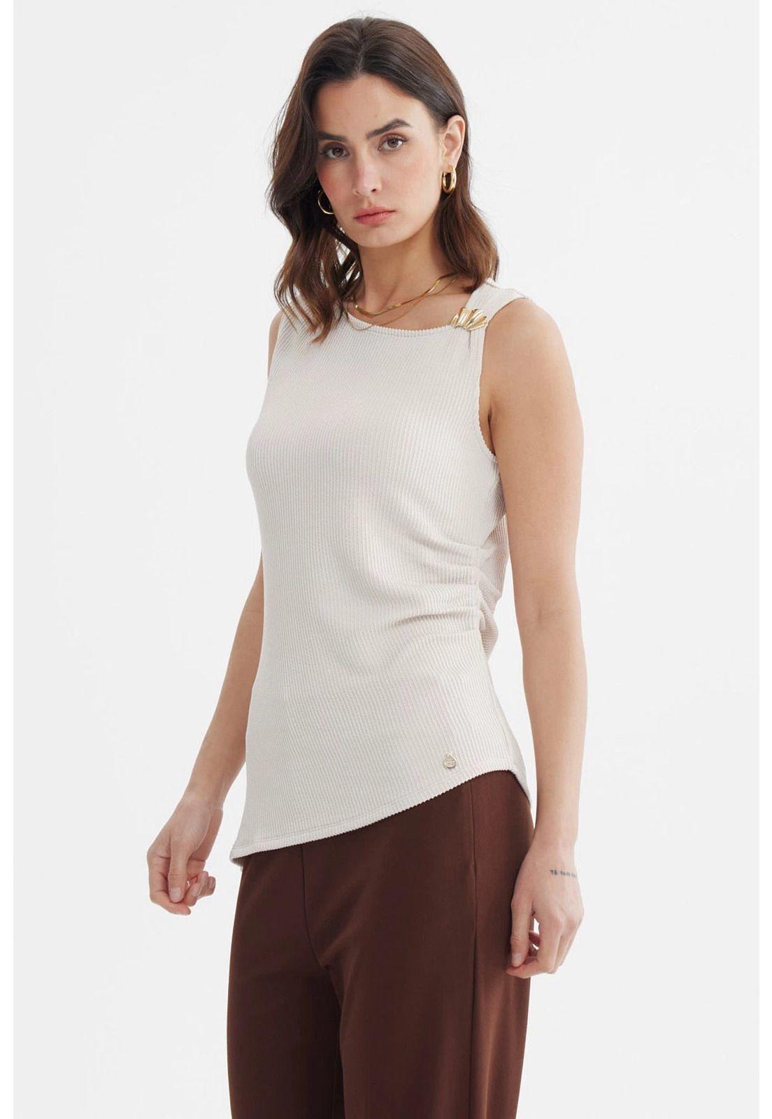 Polera Mujer Ajustada Sin Mangas Arena-1