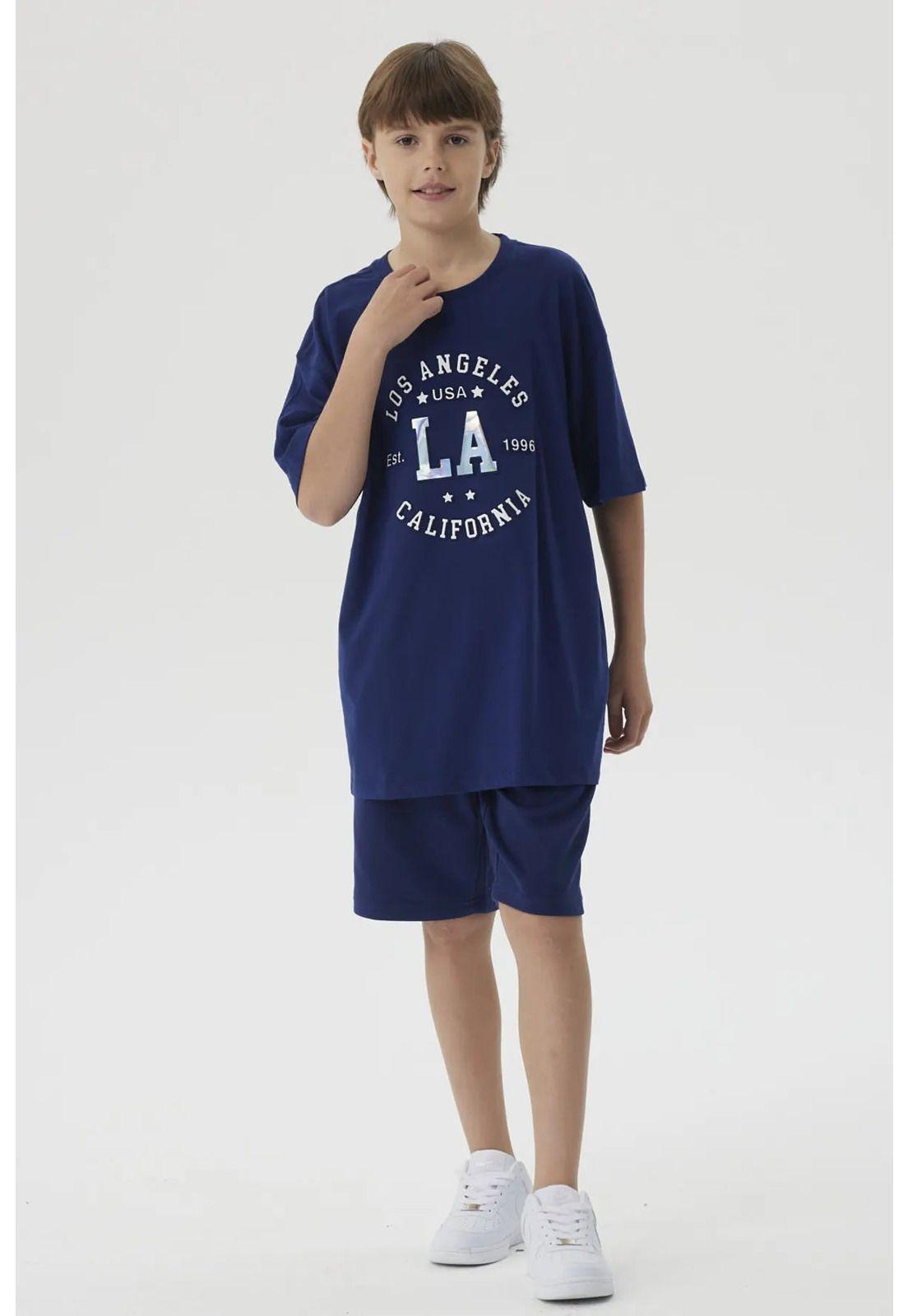 Polera Niño College Print 3D Azul Oscuro-3