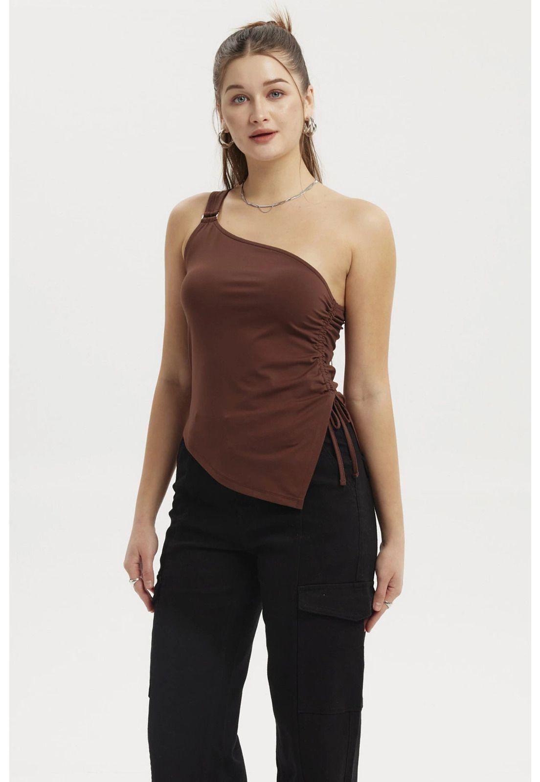 Polera Mujer Escote Y Basta Asimétrica Café-0