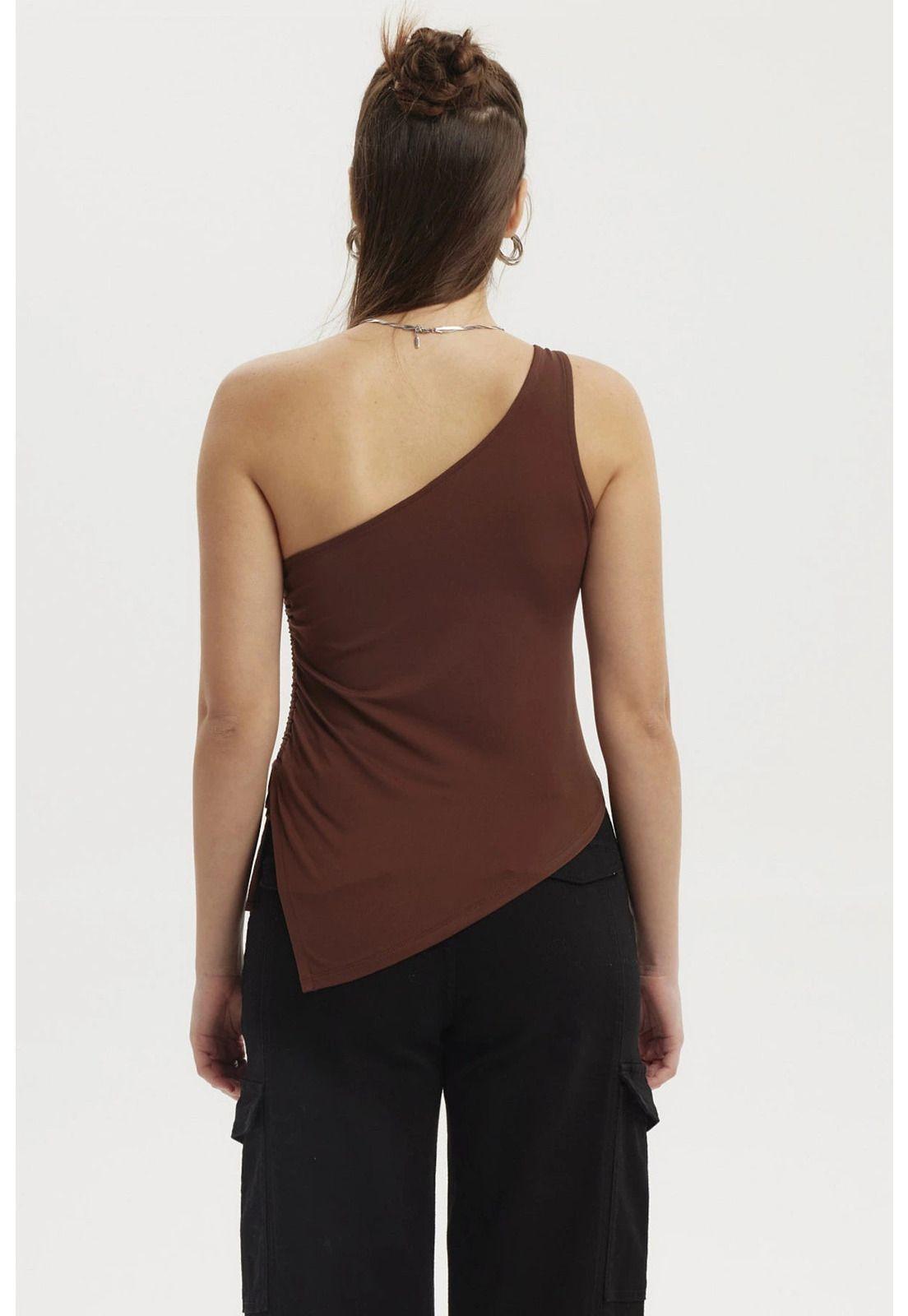 Polera Mujer Escote Y Basta Asimétrica Café-2