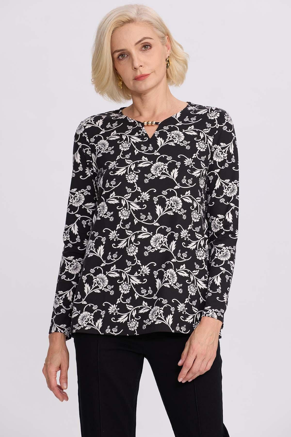 Polera Mujer Evasé Con Aplicación Negro-0