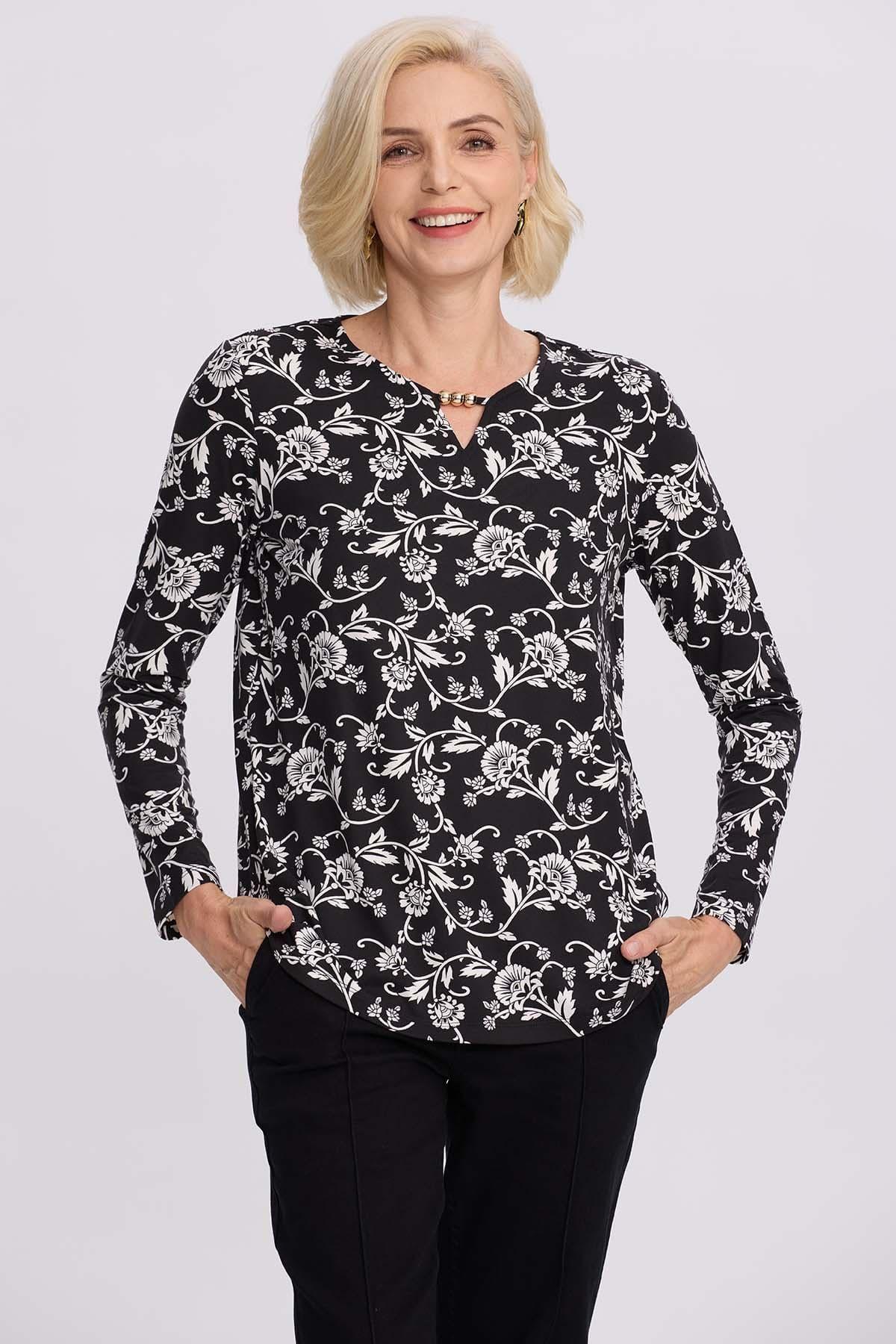 Polera Mujer Evasé Con Aplicación Negro-1