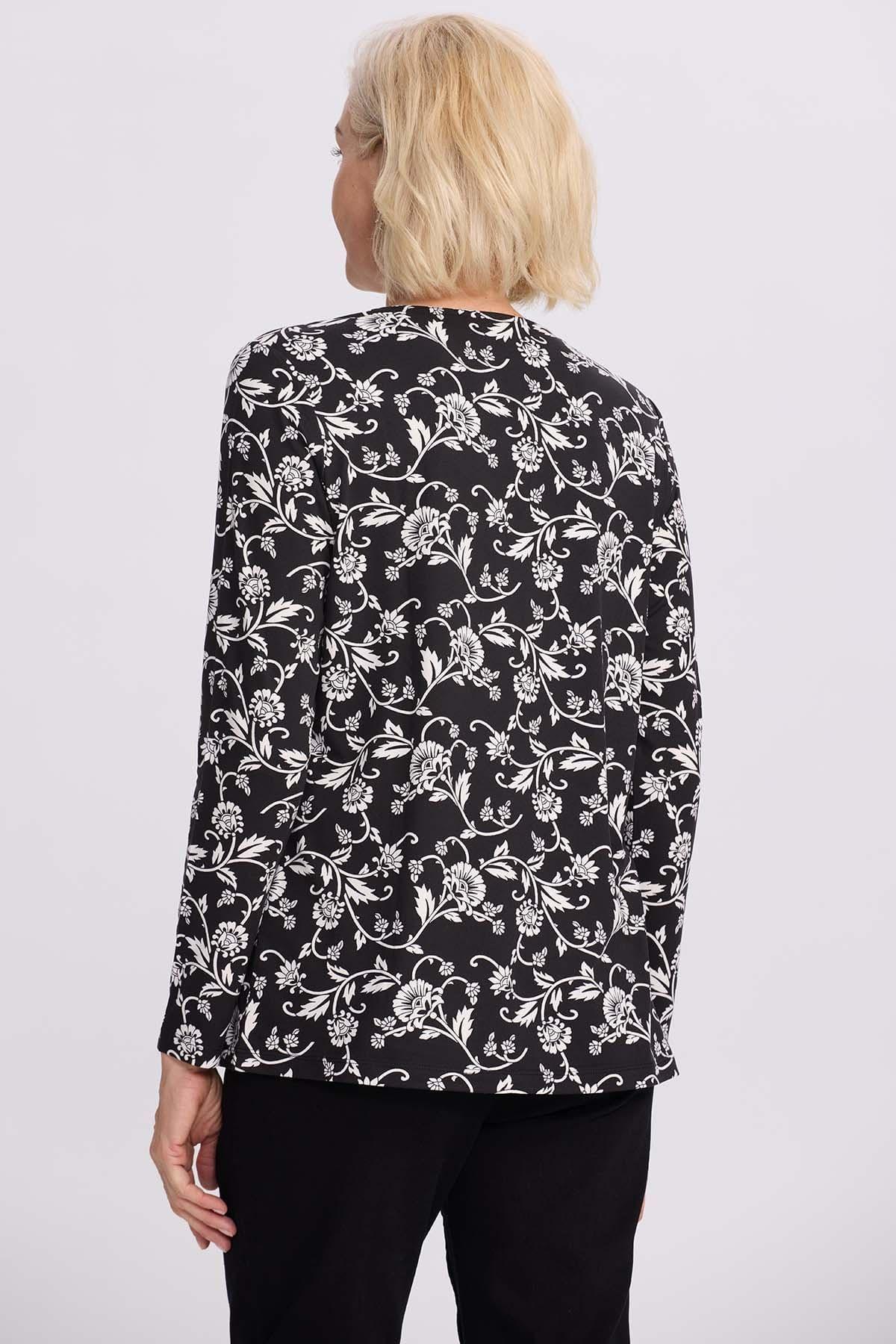 Polera Mujer Evasé Con Aplicación Negro-2