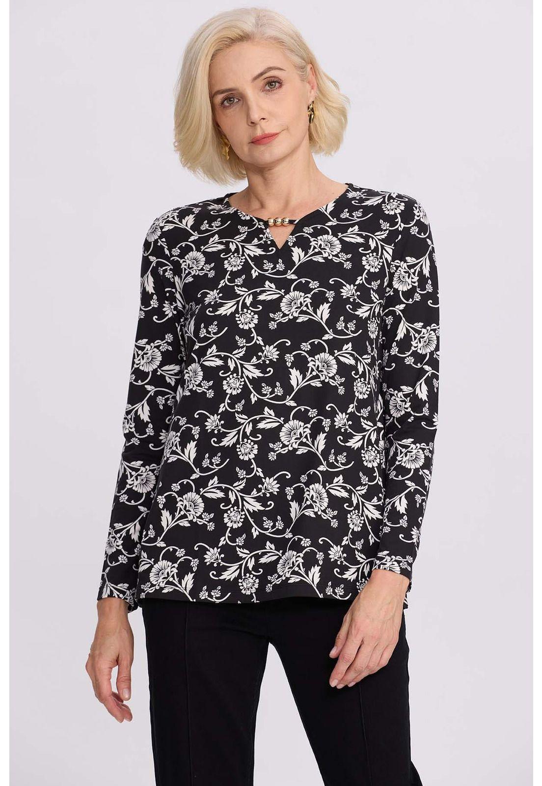 Polera Mujer Evasé Con Aplicación Negro - ll-0