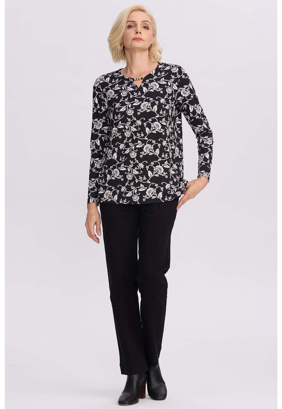 Polera Mujer Evasé Con Aplicación Negro - ll-3