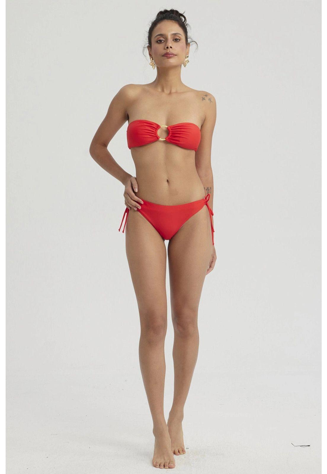 Traje De Baño Mujer Calzón Bikini Cordón Rojo-1