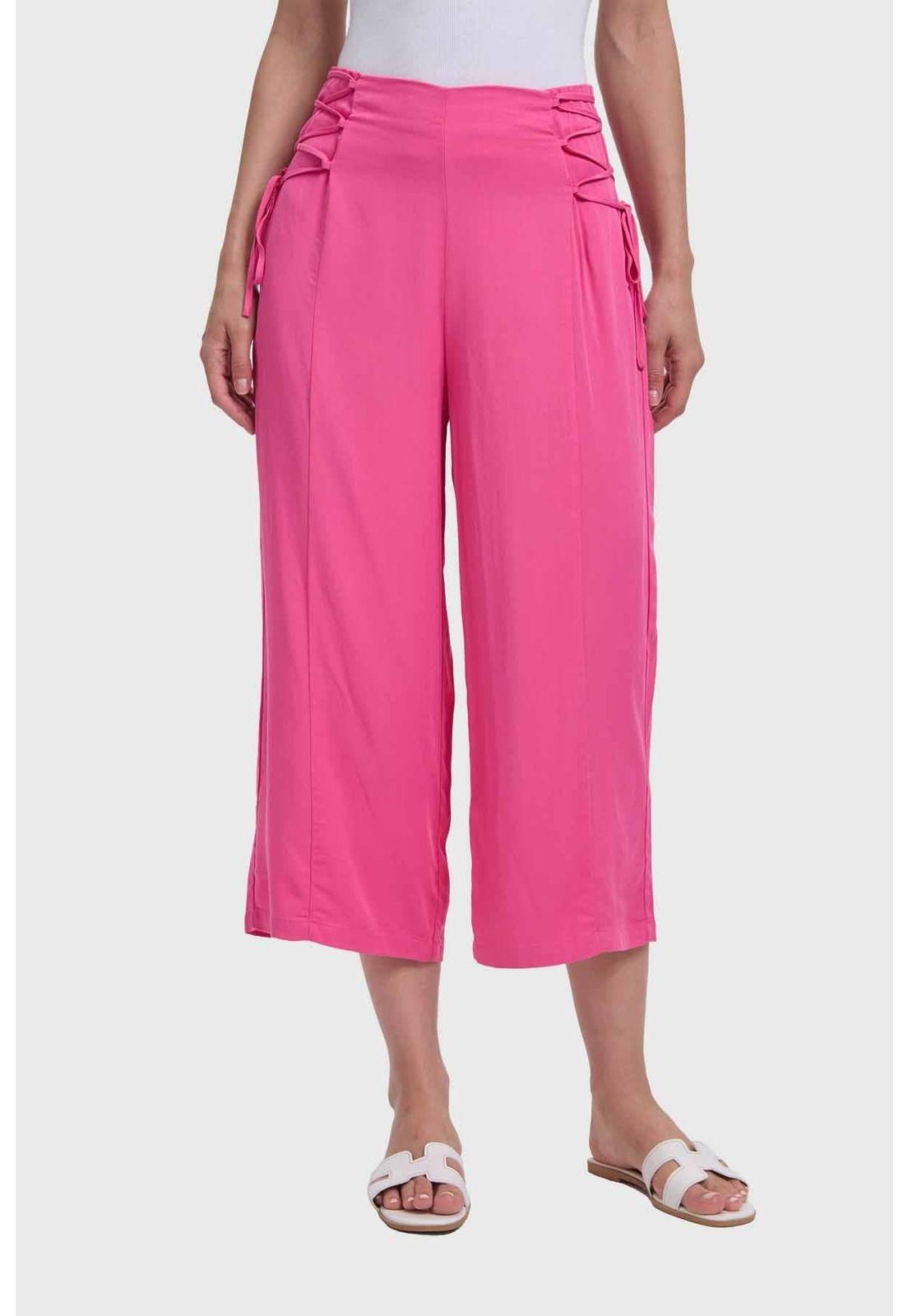 Pantalón Mujer Recto Aplicación Amarra Rosado-0