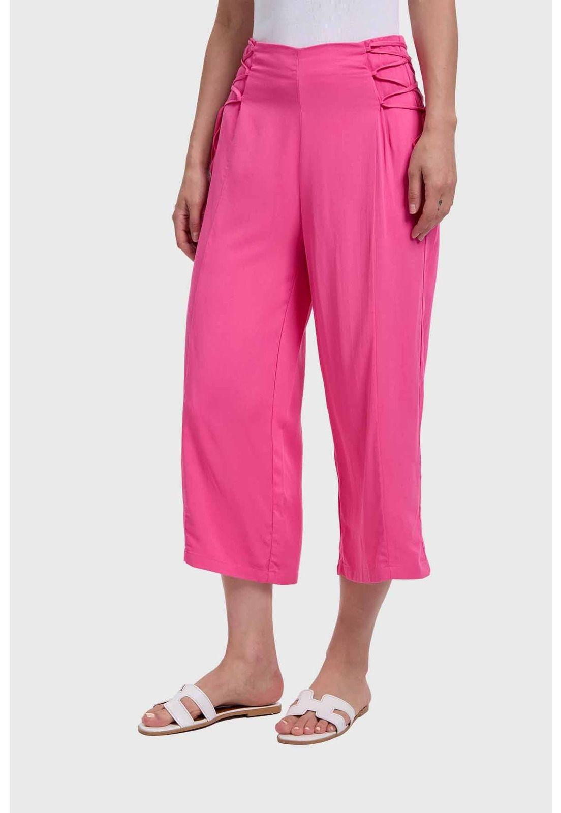 Pantalón Mujer Recto Aplicación Amarra Rosado-1