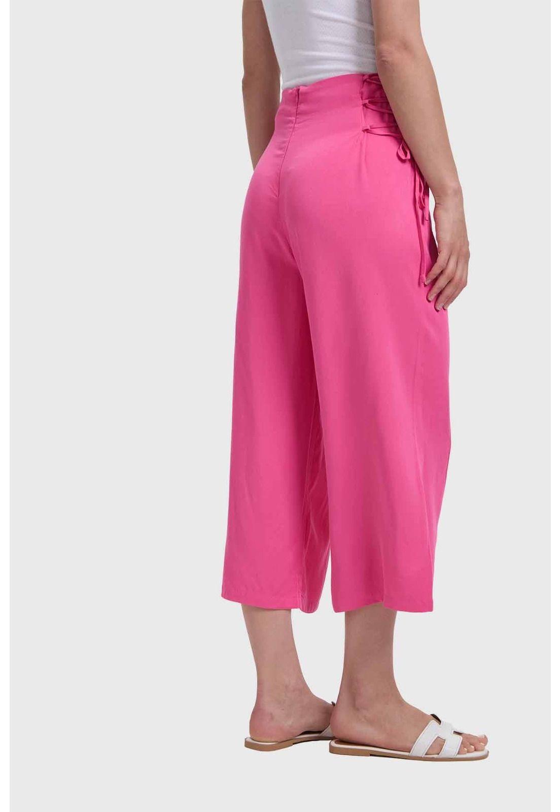 Pantalón Mujer Recto Aplicación Amarra Rosado-2