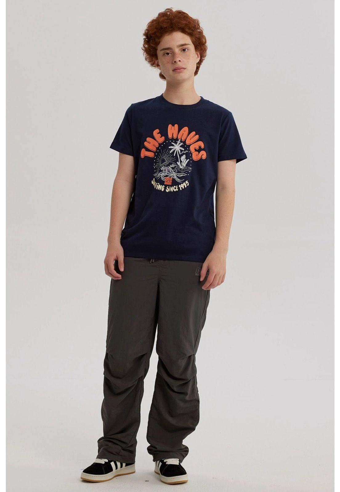 Polera Niño Básica Estampada Azul Oscuro-3