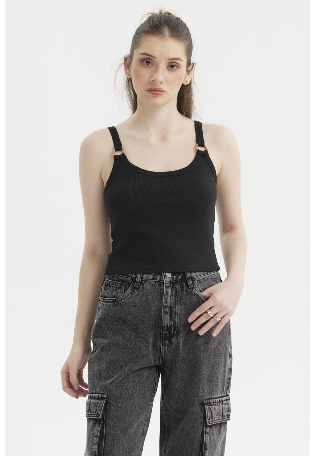Polera Mujer Tirante Argolla Negro-0