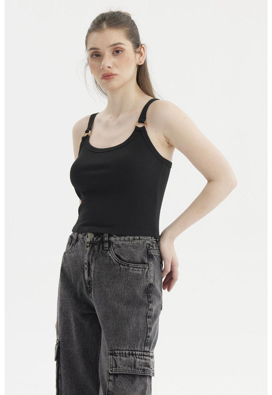Polera Mujer Tirante Argolla Negro-1