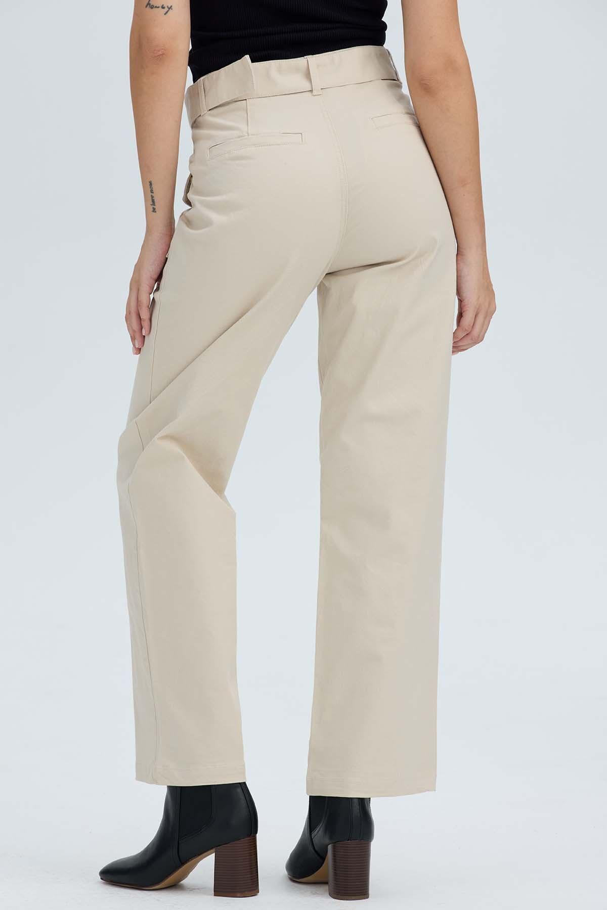 Pantalón Mujer Con Cinturón Y Bolsillos Arena-3