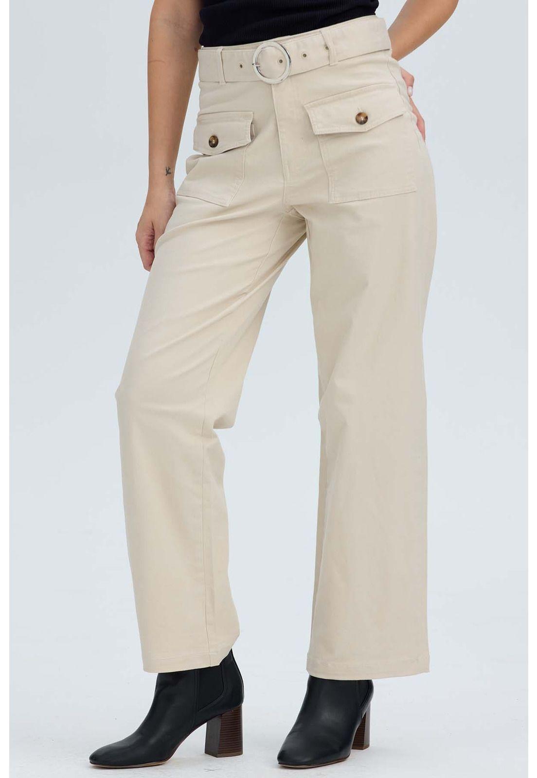 Pantalón Mujer Con Cinturón Y Bolsillos Arena-1