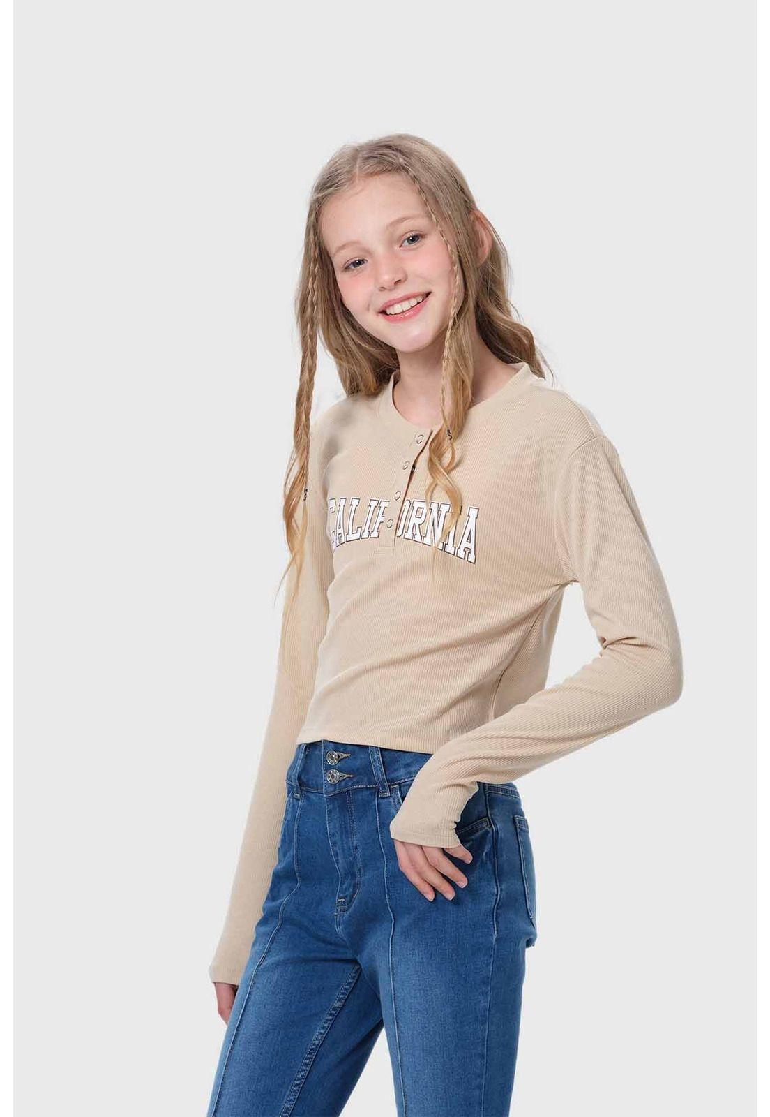 Polera Niña Con Botones Beige-1