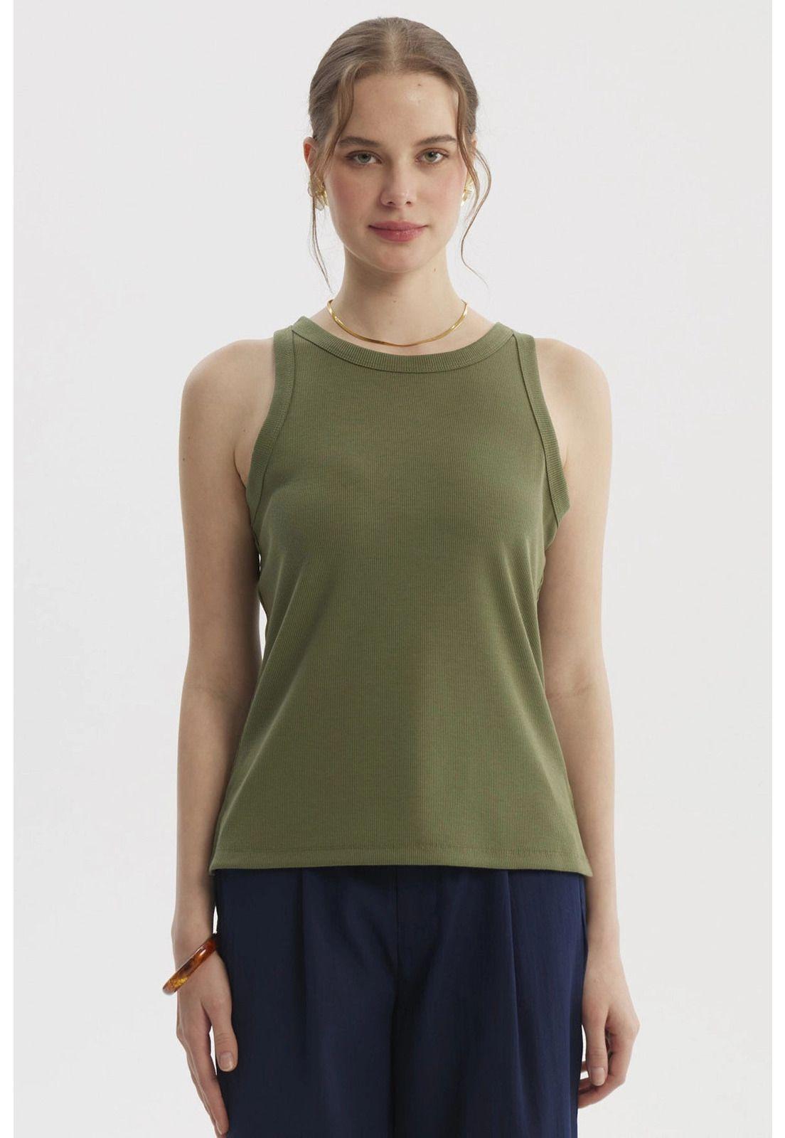 Polera Mujer Con Bote Pabilo Rib Verde Olivo-0