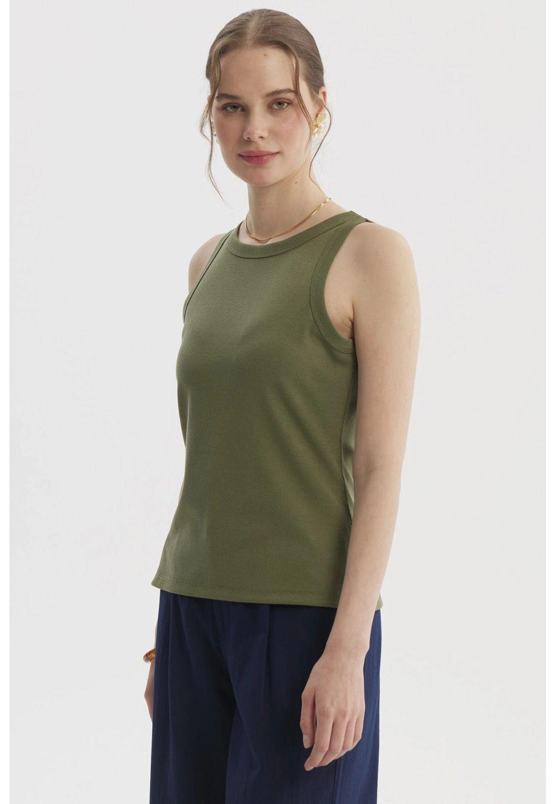 Polera Mujer Con Bote Pabilo Rib Verde Olivo-1