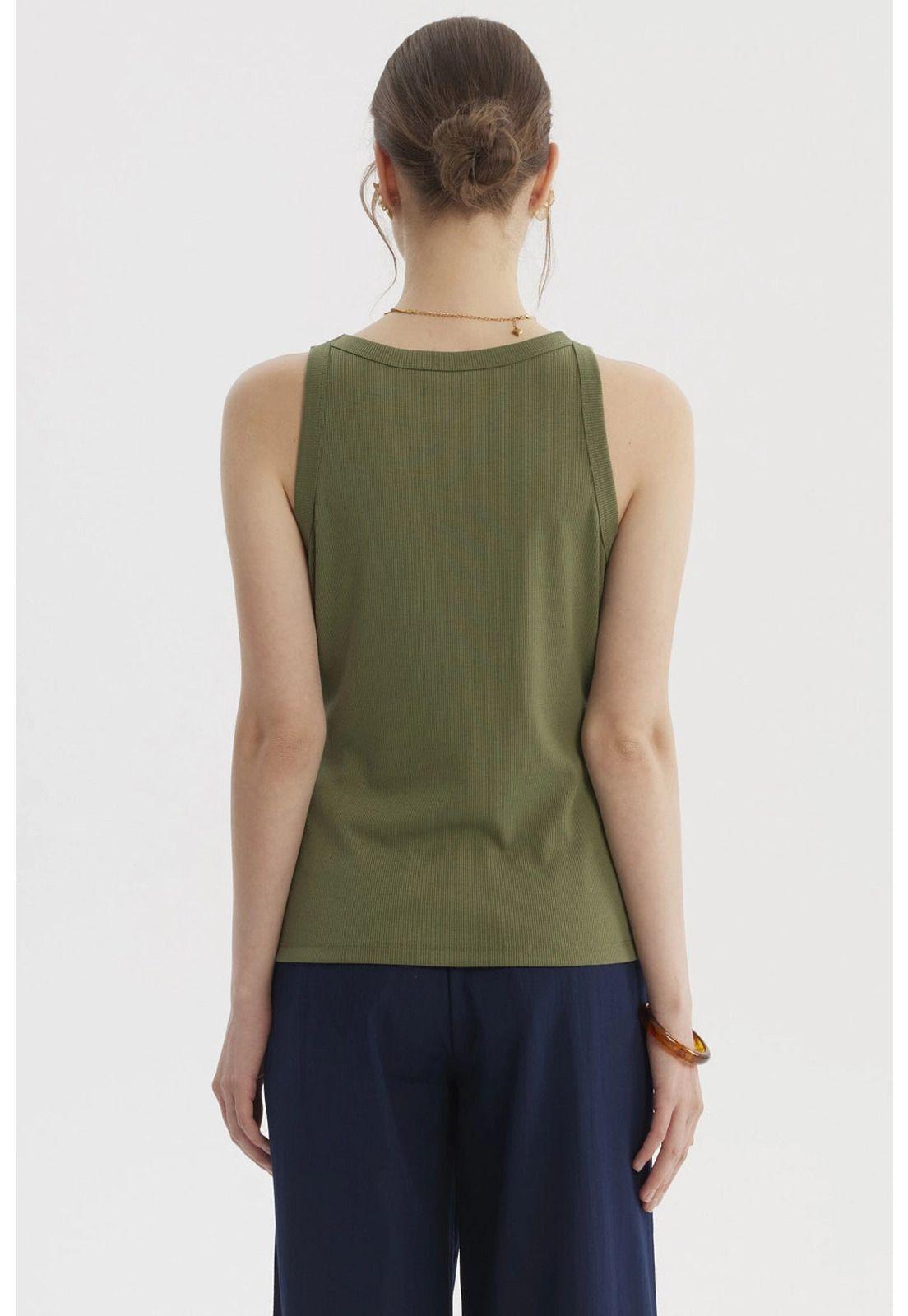 Polera Mujer Con Bote Pabilo Rib Verde Olivo-2