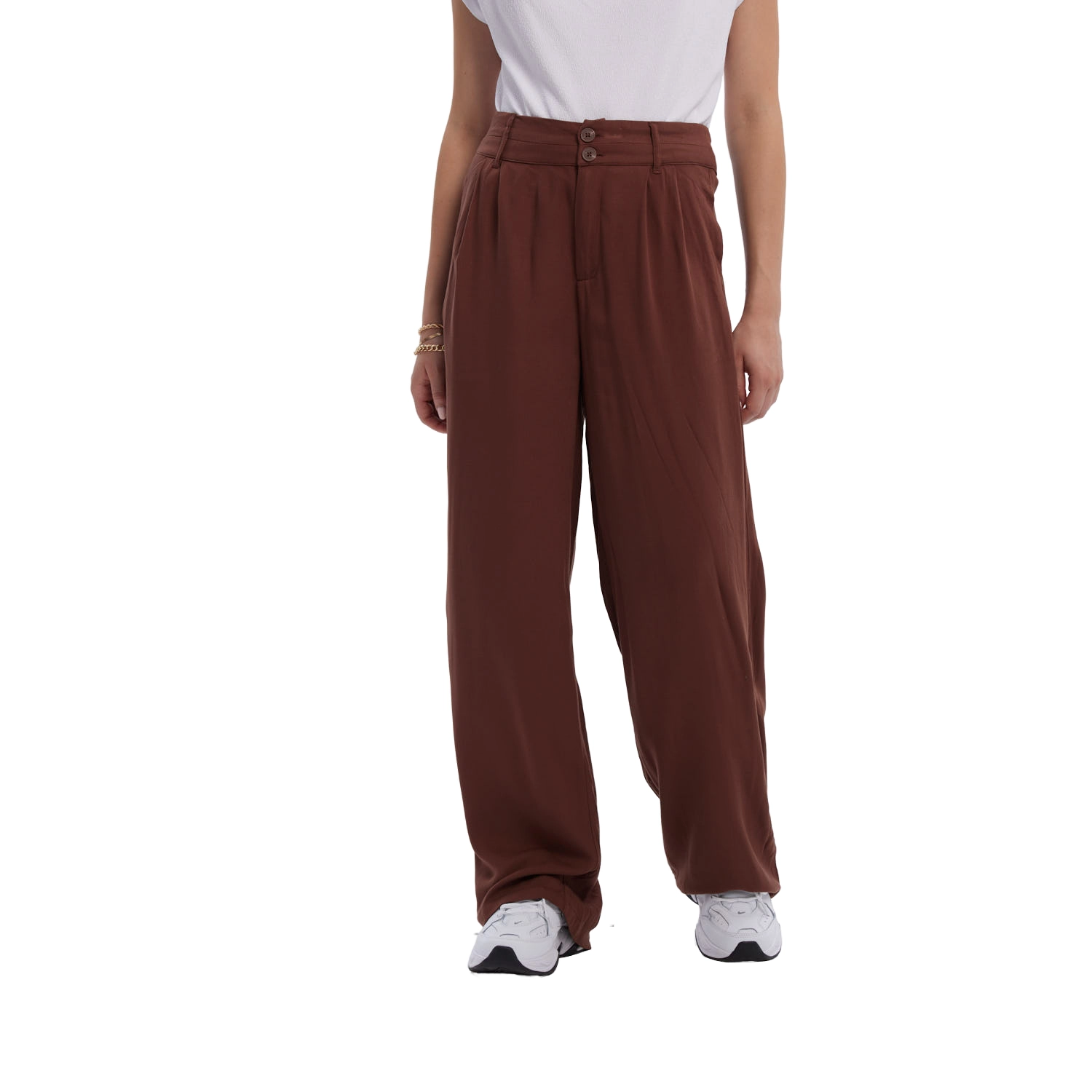 Pantalón Mujer Palazzo Liso Café Oscuro-0