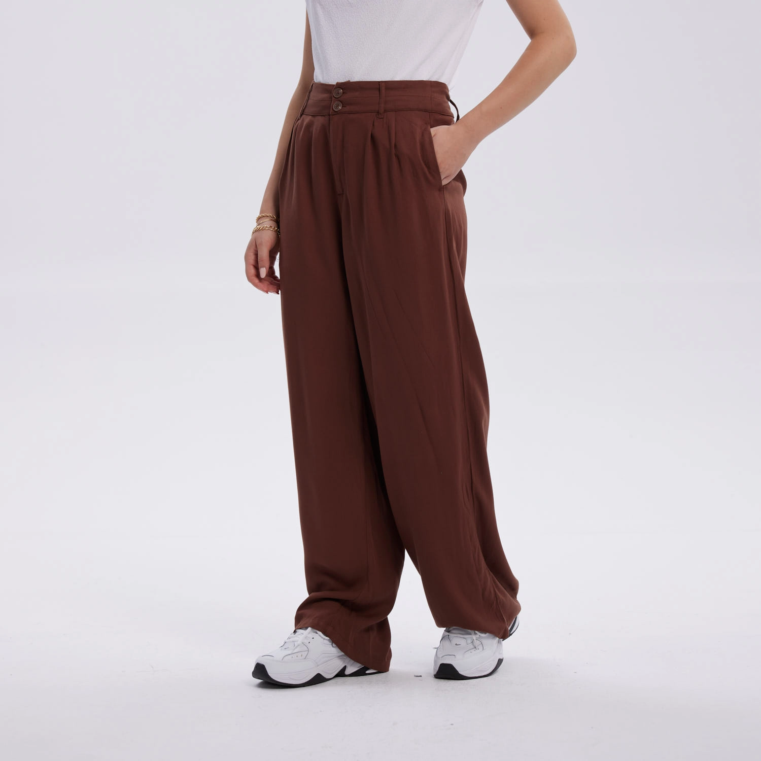 Pantalón Mujer Palazzo Liso Café Oscuro-1