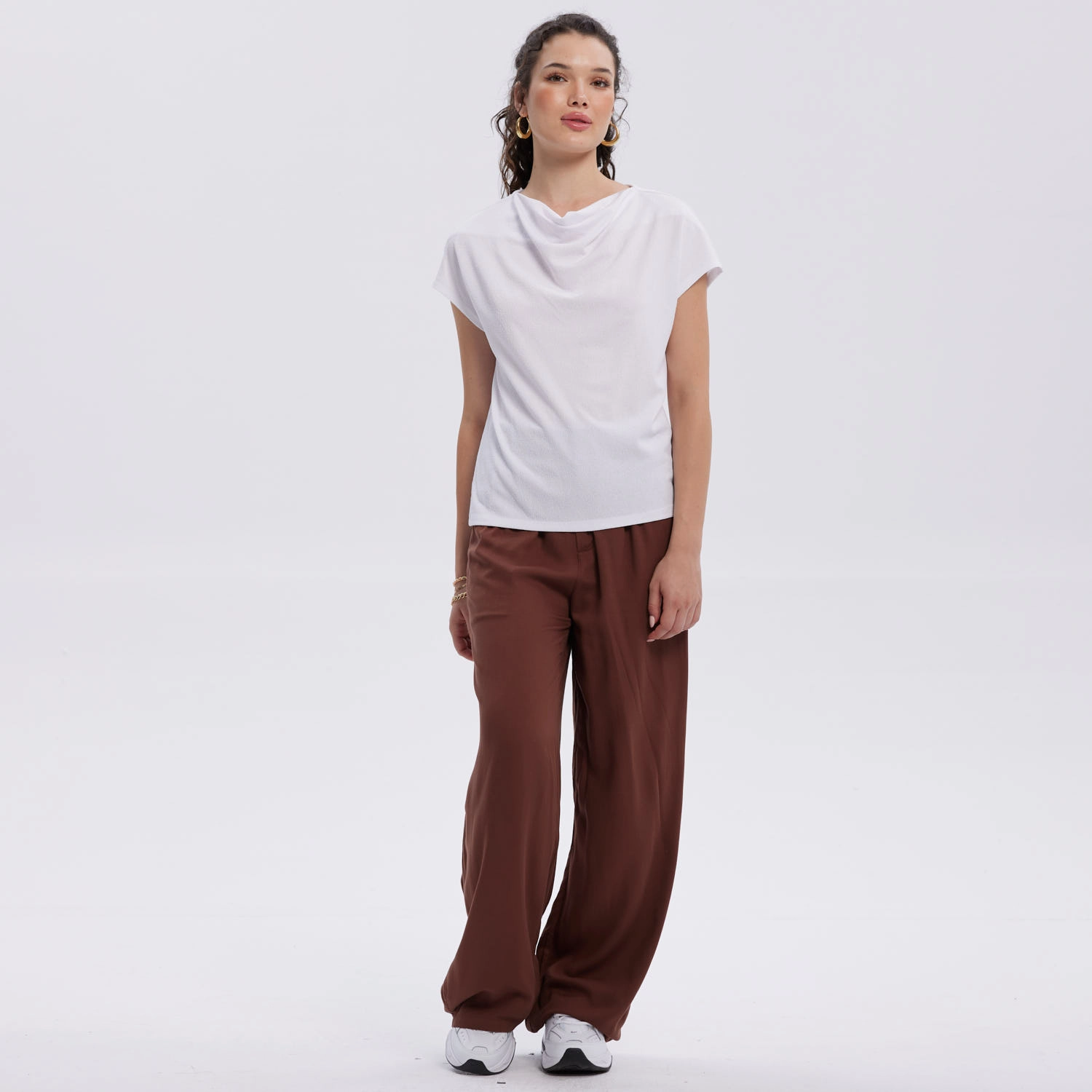 Pantalón Mujer Palazzo Liso Café Oscuro-3
