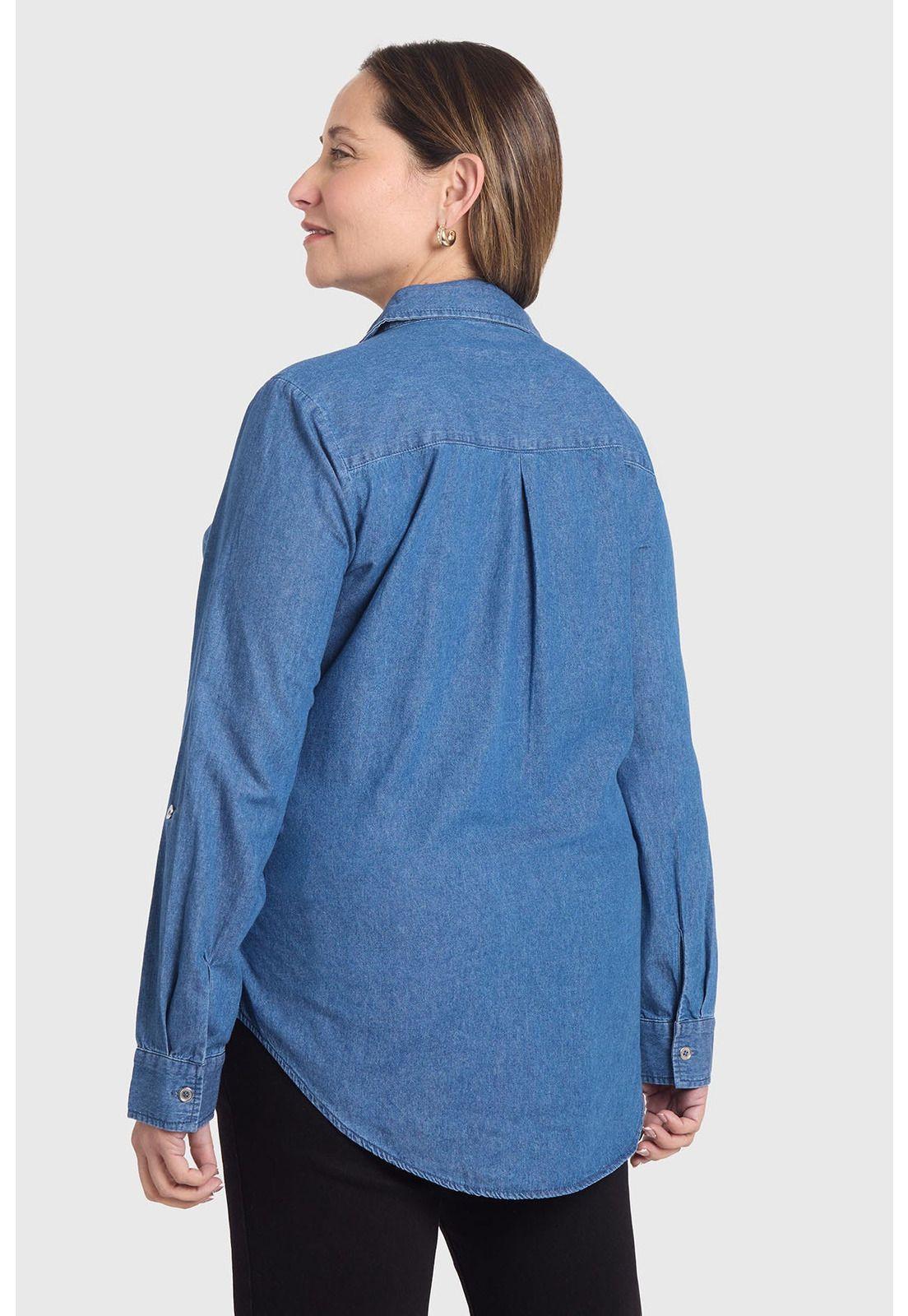 Blusa Mujer Con Tachas Bolsillo Azul - ll-2