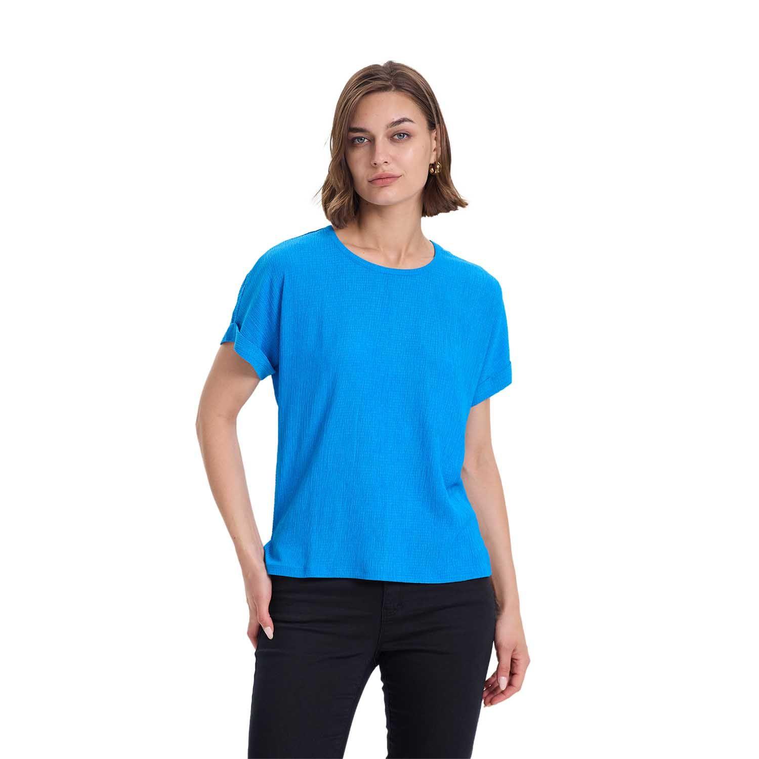 Polera Mujer Dobladillo En Manga Azulino Claro Fashions Park-0