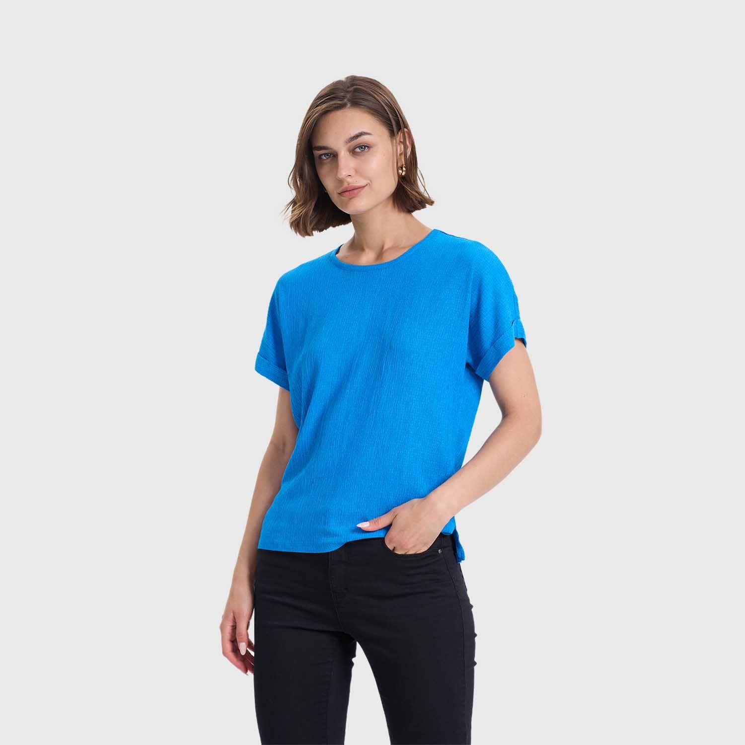 Polera Mujer Dobladillo En Manga Azulino Claro Fashions Park-1