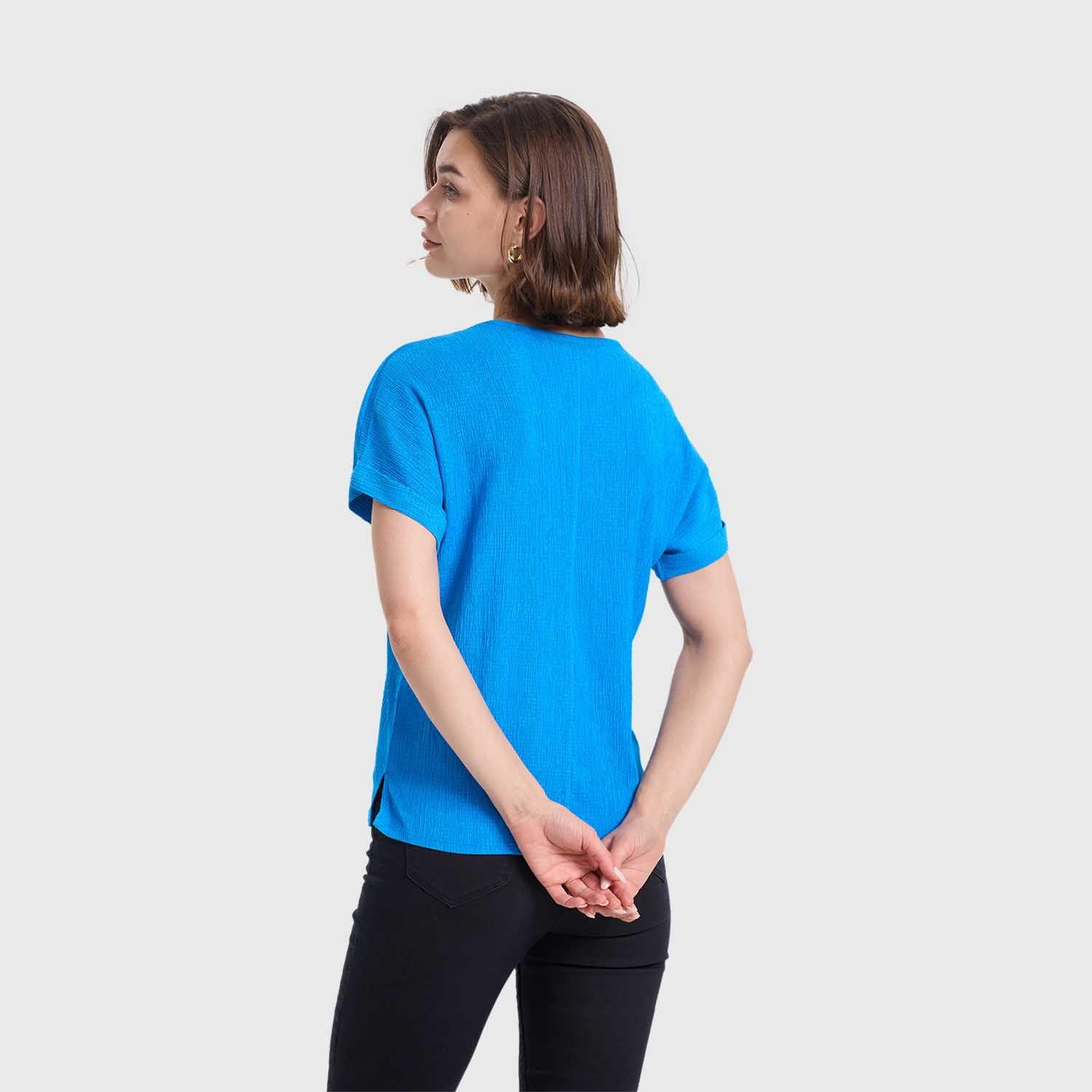 Polera Mujer Dobladillo En Manga Azulino Claro Fashions Park-2