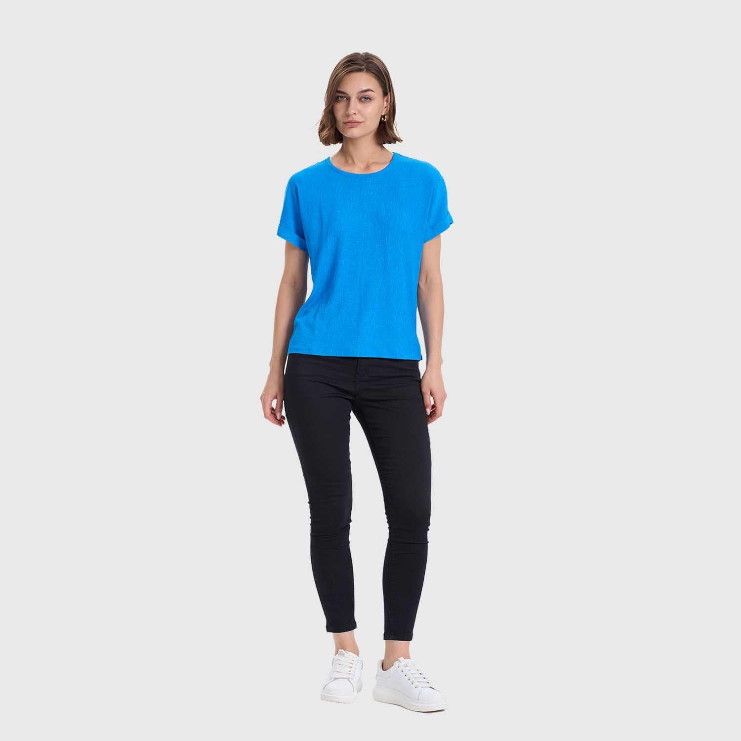 Polera Mujer Dobladillo En Manga Azulino Claro Fashions Park-3