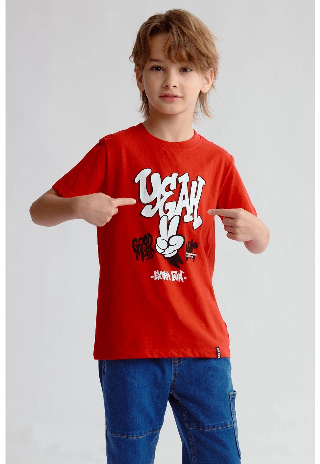 Polera Niño Básica Estampada Rojo - lll-0