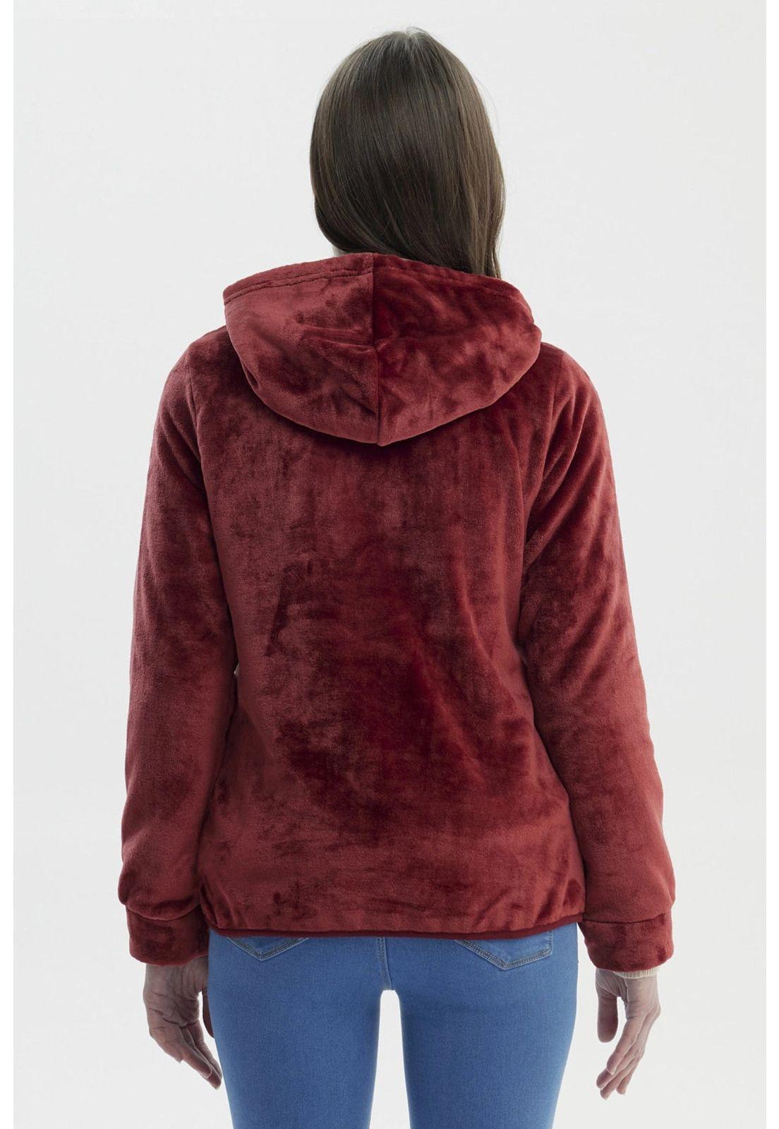 Polar Mujer Básico Plush Con Cierre Rojo Oscuro-2