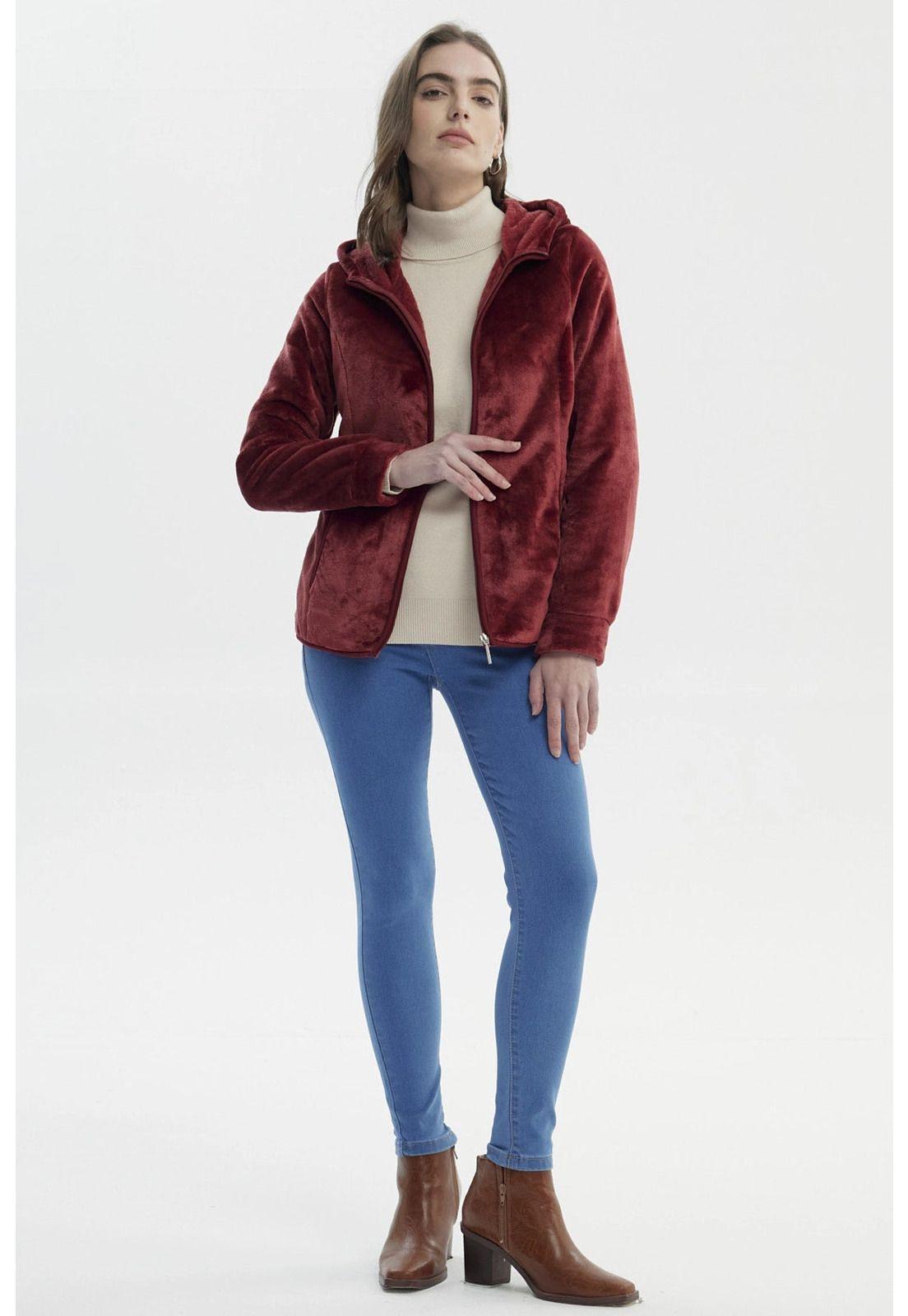 Polar Mujer Básico Plush Con Cierre Rojo Oscuro-3