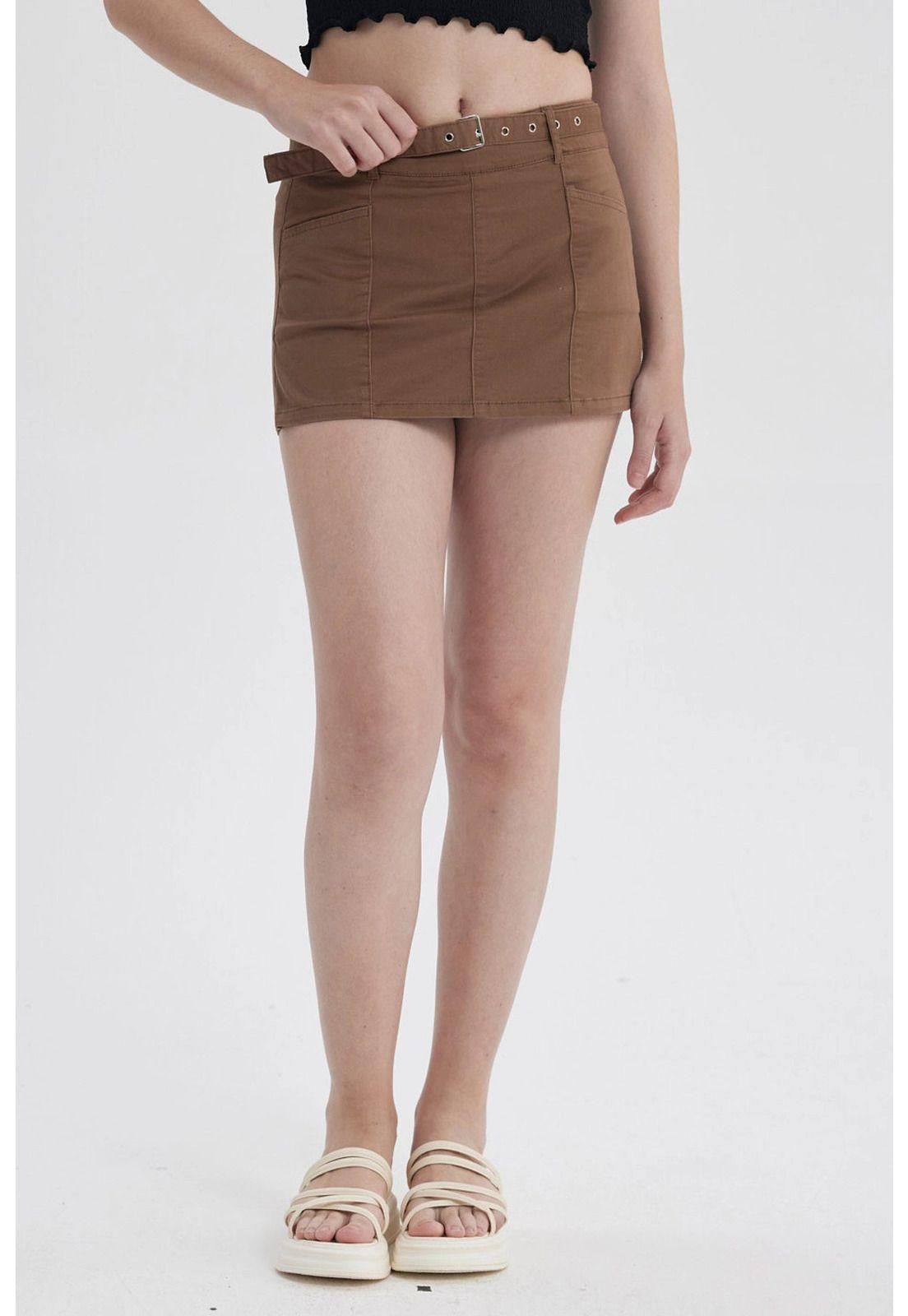 Short Mujer Short Con Cinturón Chocolate-0
